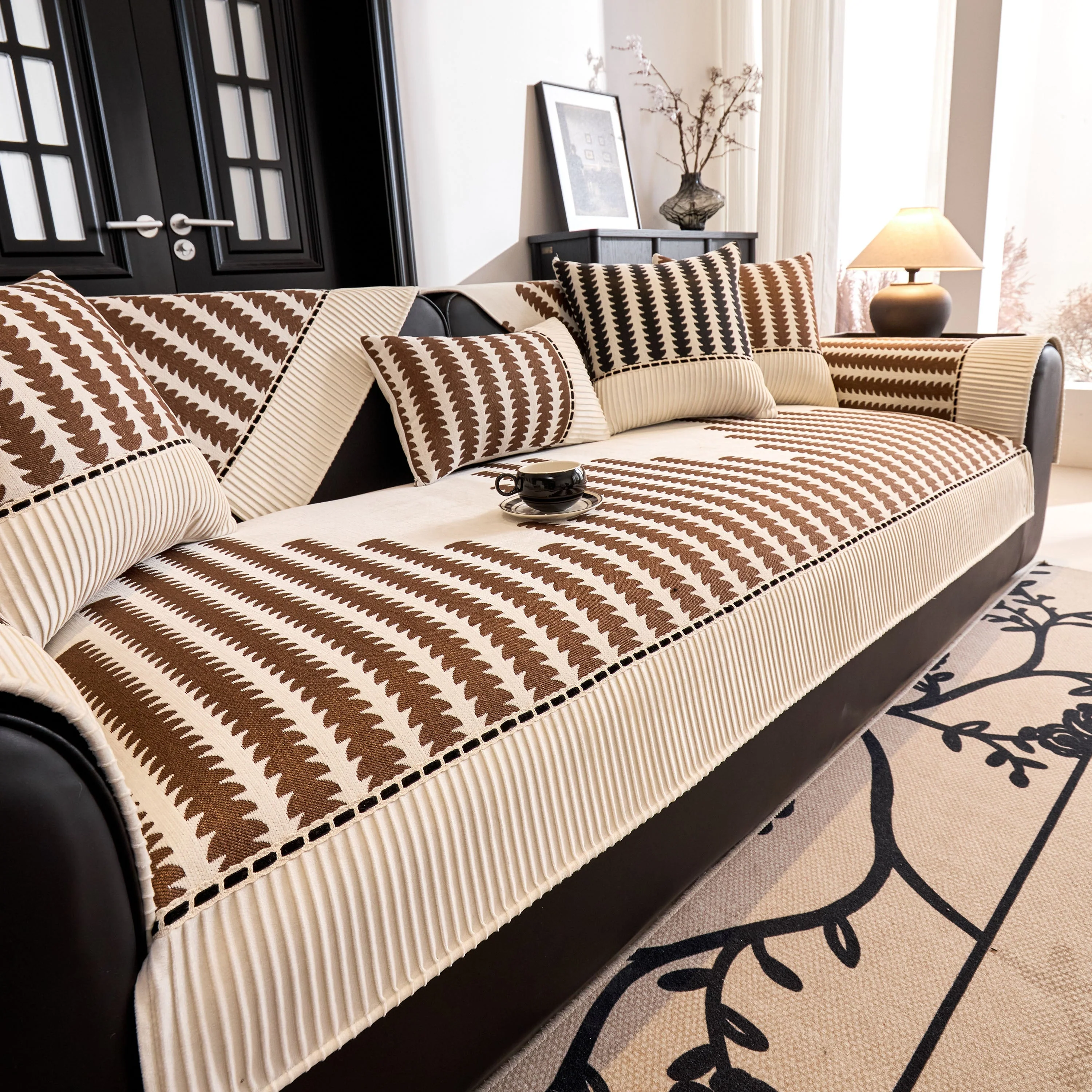 Vertical Stripes Sectional Sofa Cover Slipcover - Non-Slip, Fits L-Shape Couches - Image 89