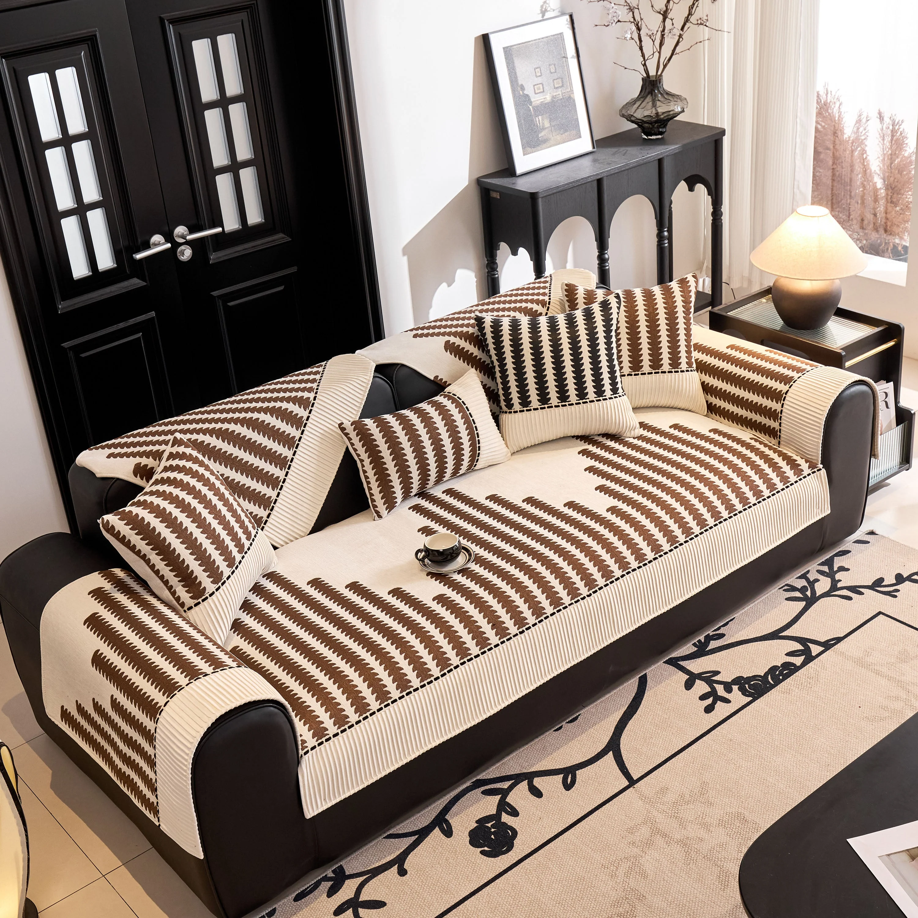 Vertical Stripes Sectional Sofa Cover Slipcover - Non-Slip, Fits L-Shape Couches - Image 90