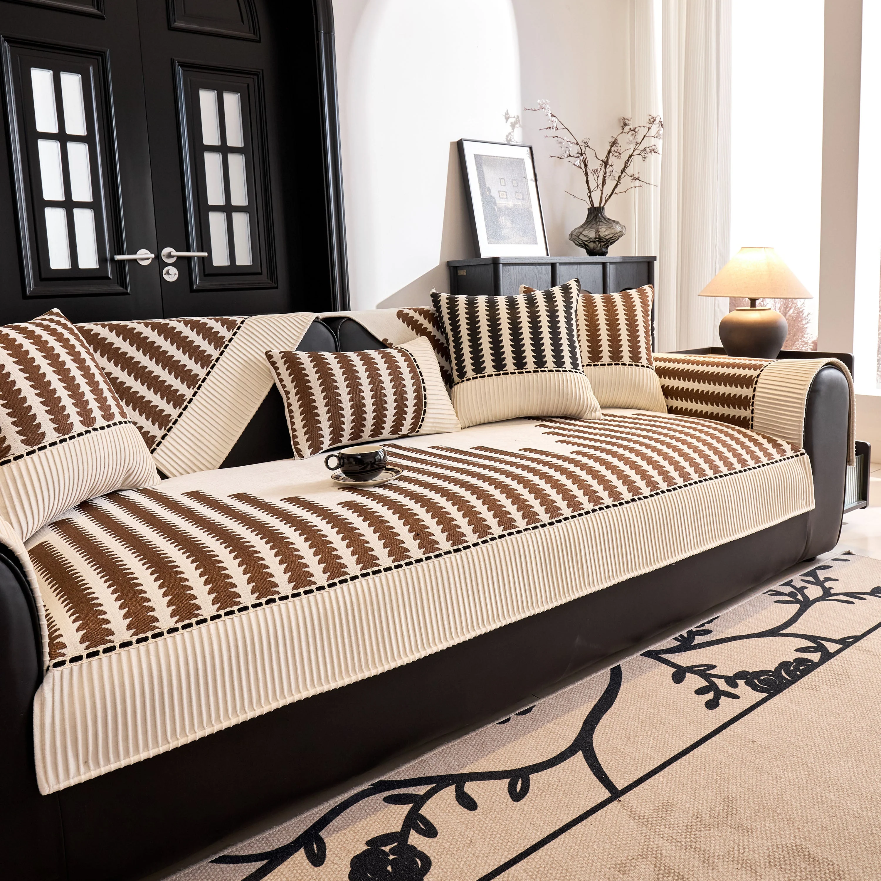 Vertical Stripes Sectional Sofa Cover Slipcover - Non-Slip, Fits L-Shape Couches - Image 91