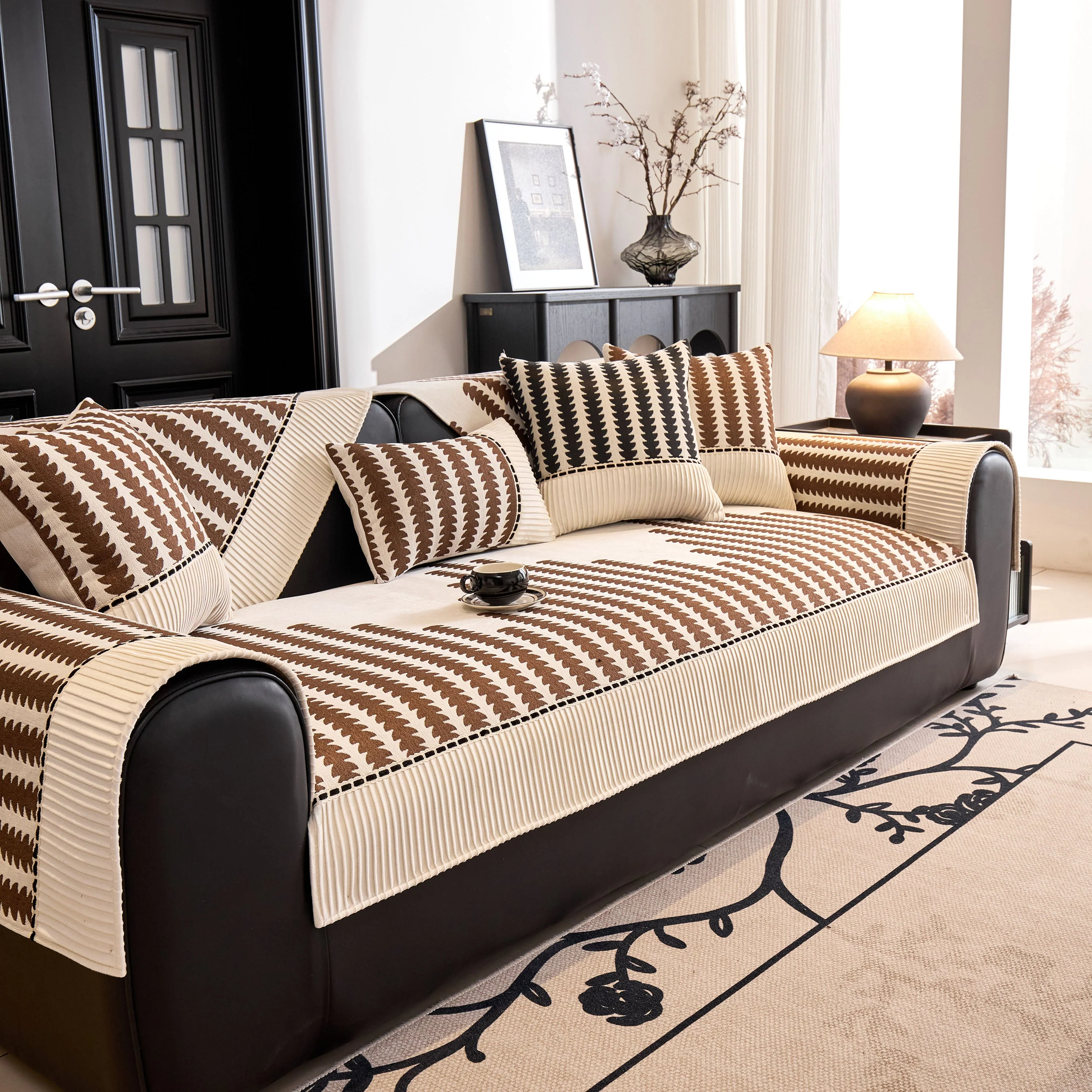 Vertical Stripes Sectional Sofa Cover Slipcover - Non-Slip, Fits L-Shape Couches - Image 92