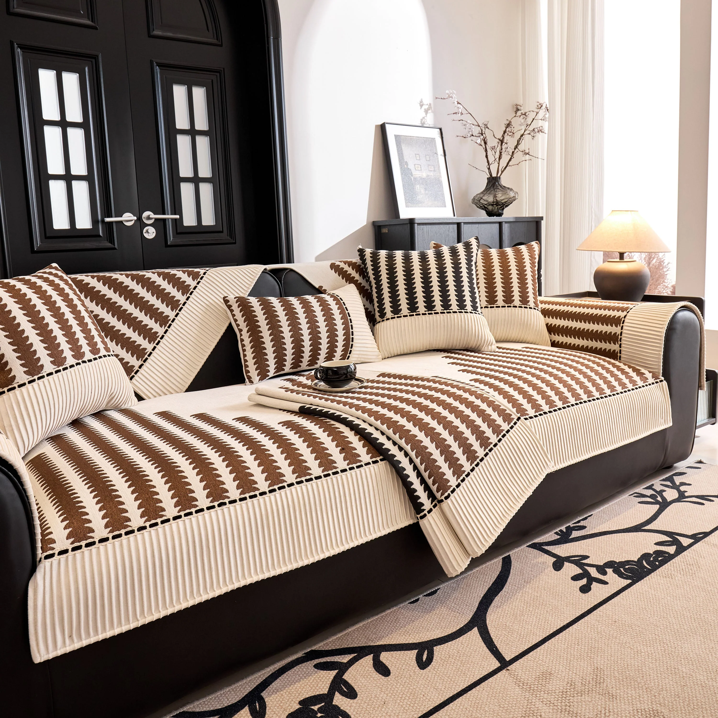 Vertical Stripes Sectional Sofa Cover Slipcover - Non-Slip, Fits L-Shape Couches - Image 93