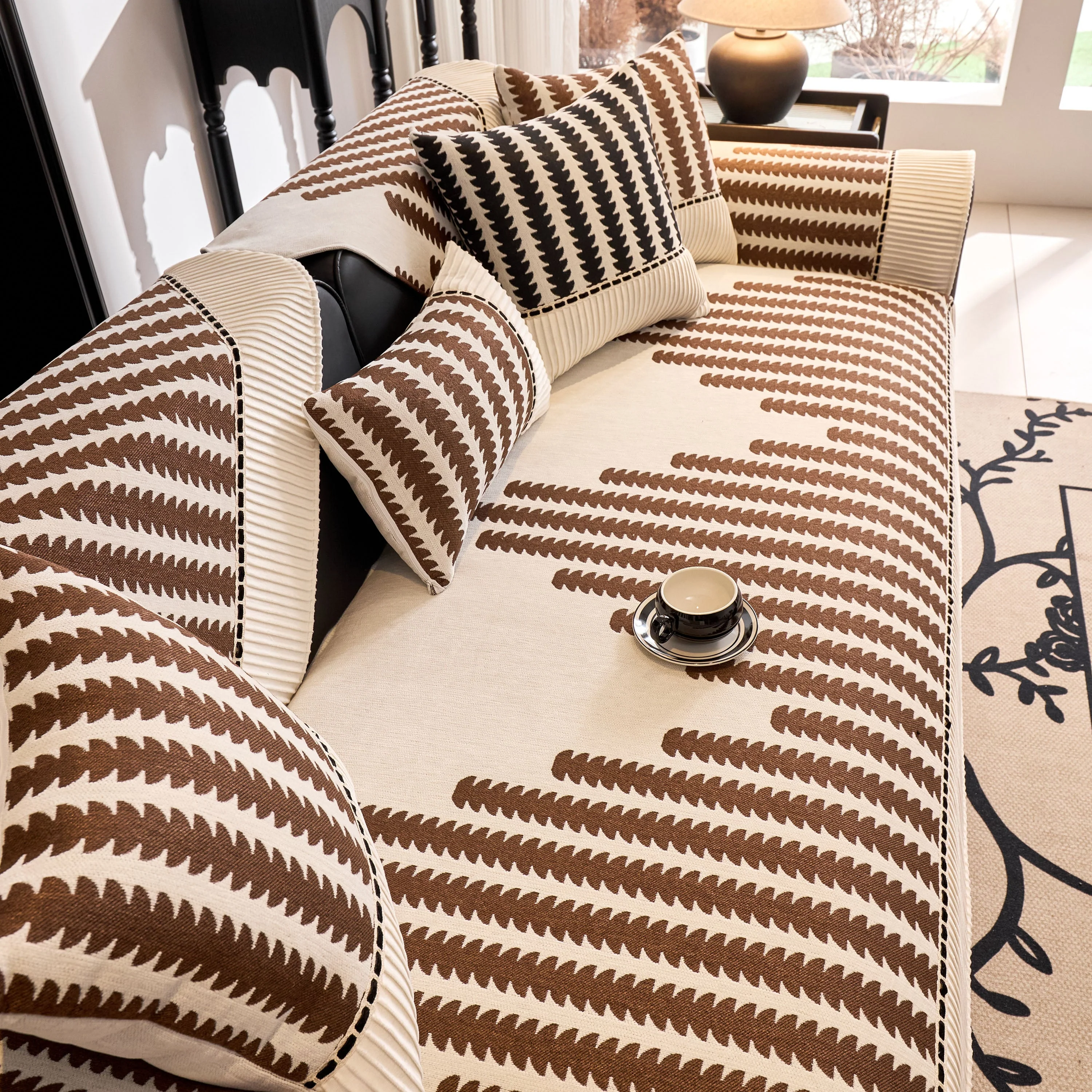 Vertical Stripes Sectional Sofa Cover Slipcover - Non-Slip, Fits L-Shape Couches - Image 96