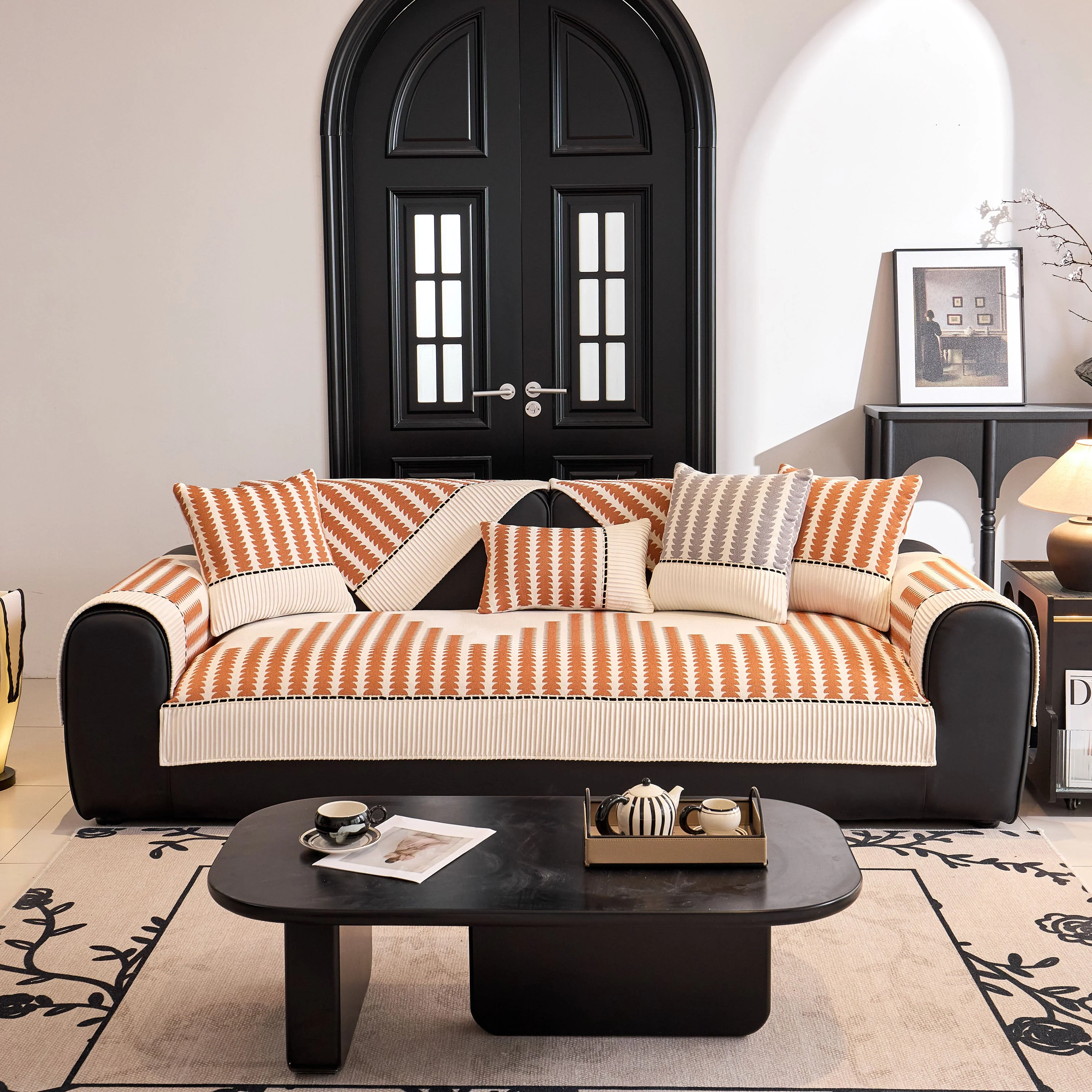 Vertical Stripes Sectional Sofa Cover Slipcover - Non-Slip, Fits L-Shape Couches - Image 98
