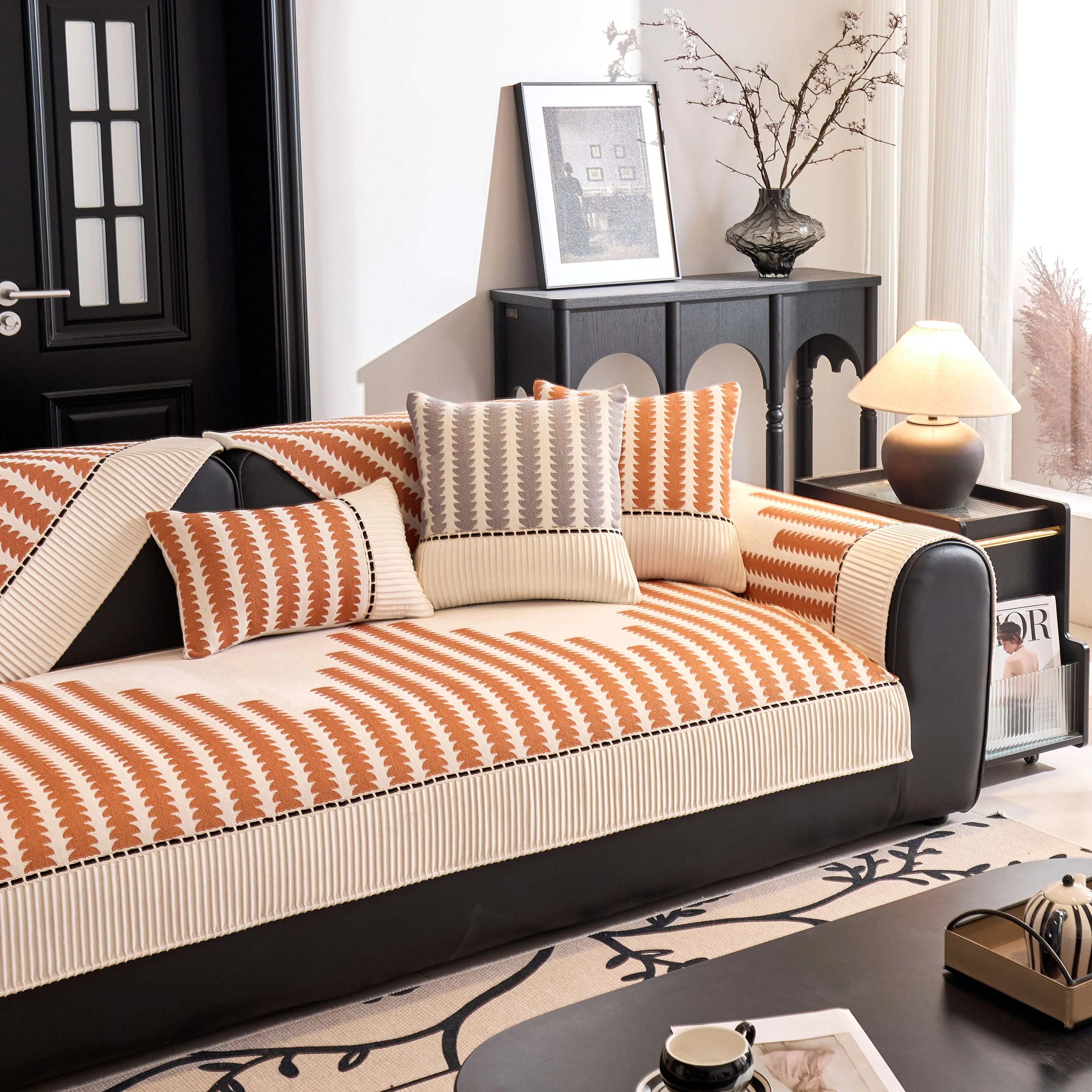 Vertical Stripes Sectional Sofa Cover Slipcover - Non-Slip, Fits L-Shape Couches - Image 99
