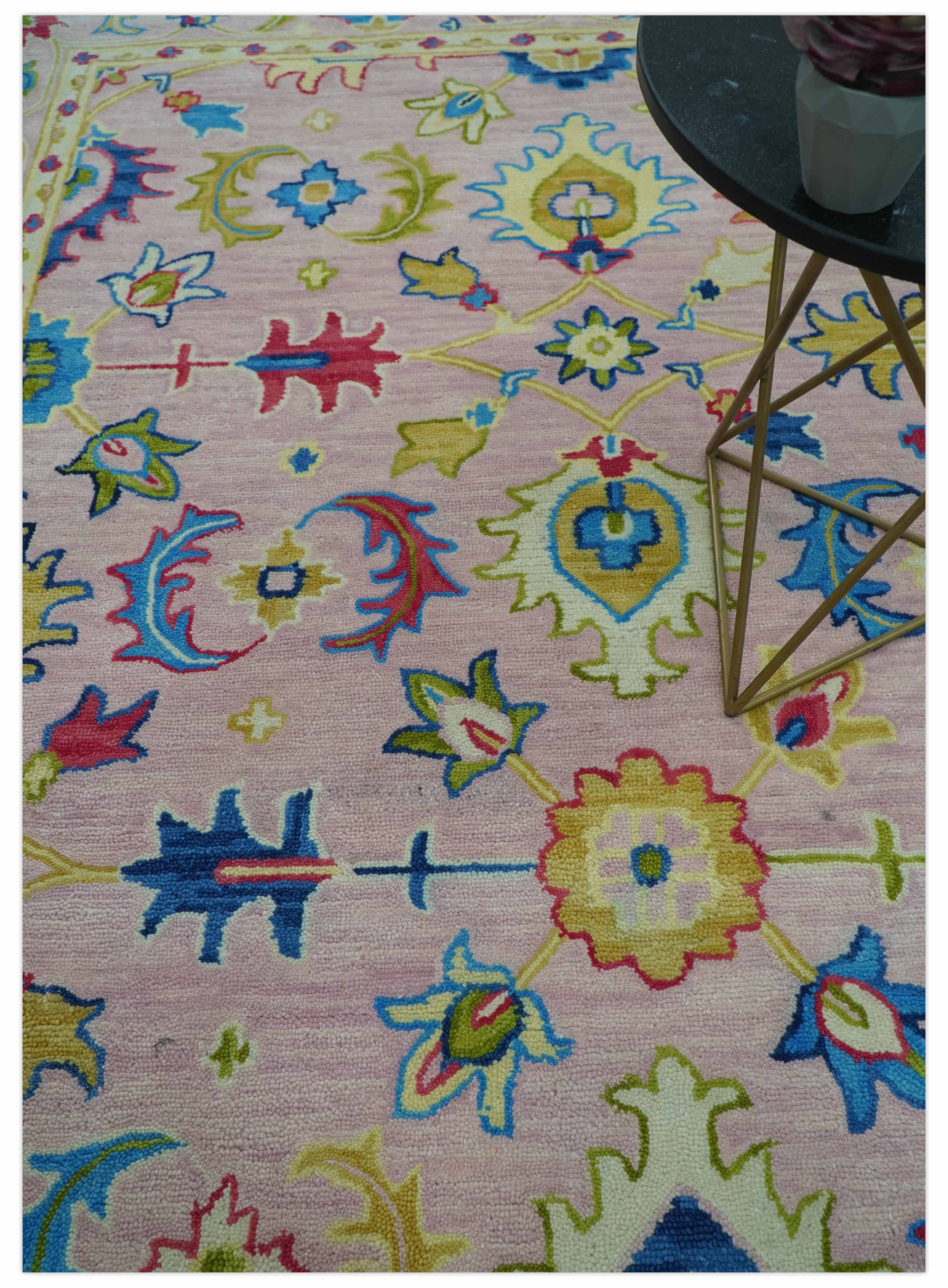 Vibrant Colorful Pink, Olive and Blue Oriental Oushak Hand Tufted Multi Size area rug - Image 2