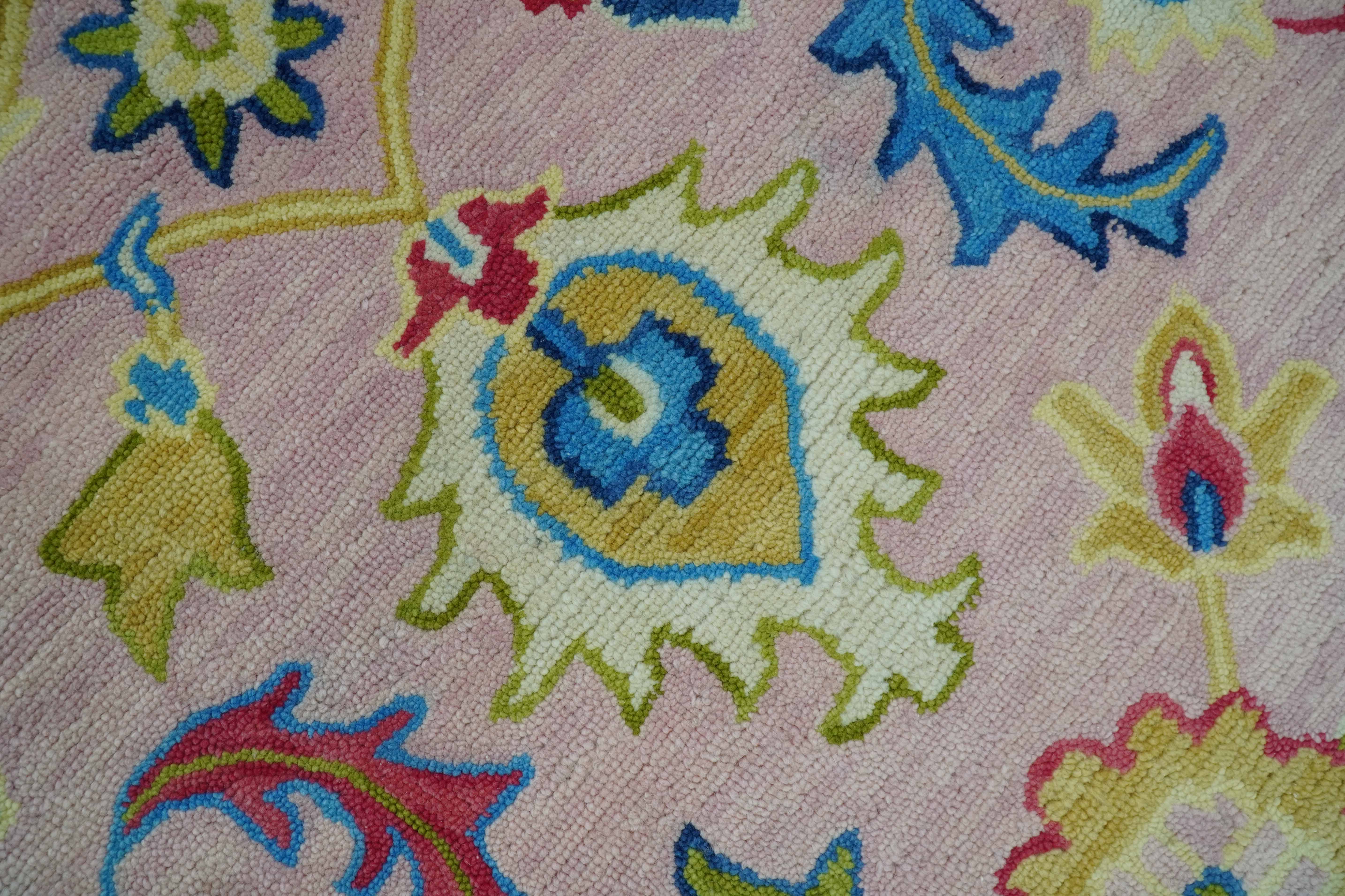 Vibrant Colorful Pink, Olive and Blue Oriental Oushak Hand Tufted Multi Size area rug - Image 4