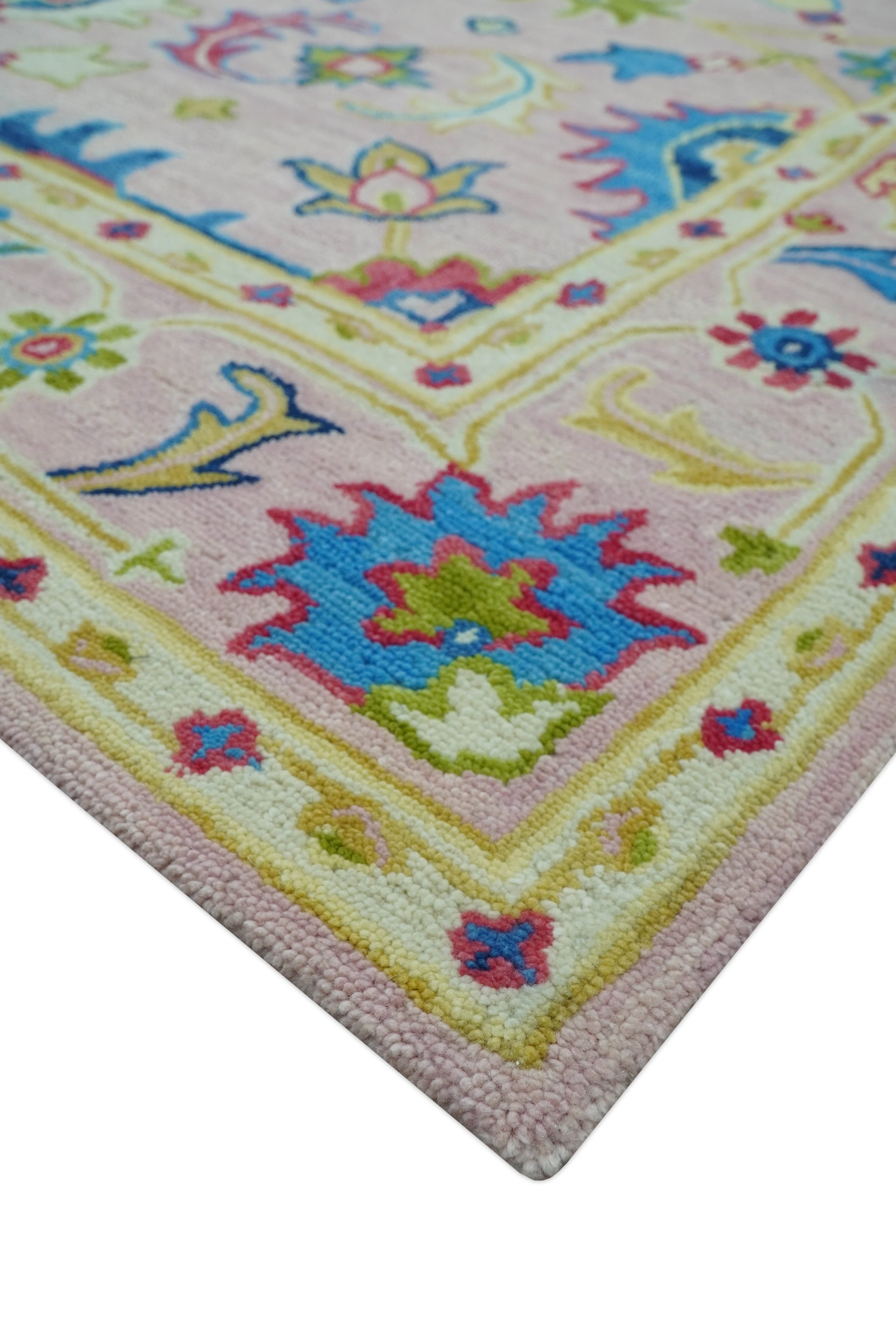 Vibrant Colorful Pink, Olive and Blue Oriental Oushak Hand Tufted Multi Size area rug - Image 5