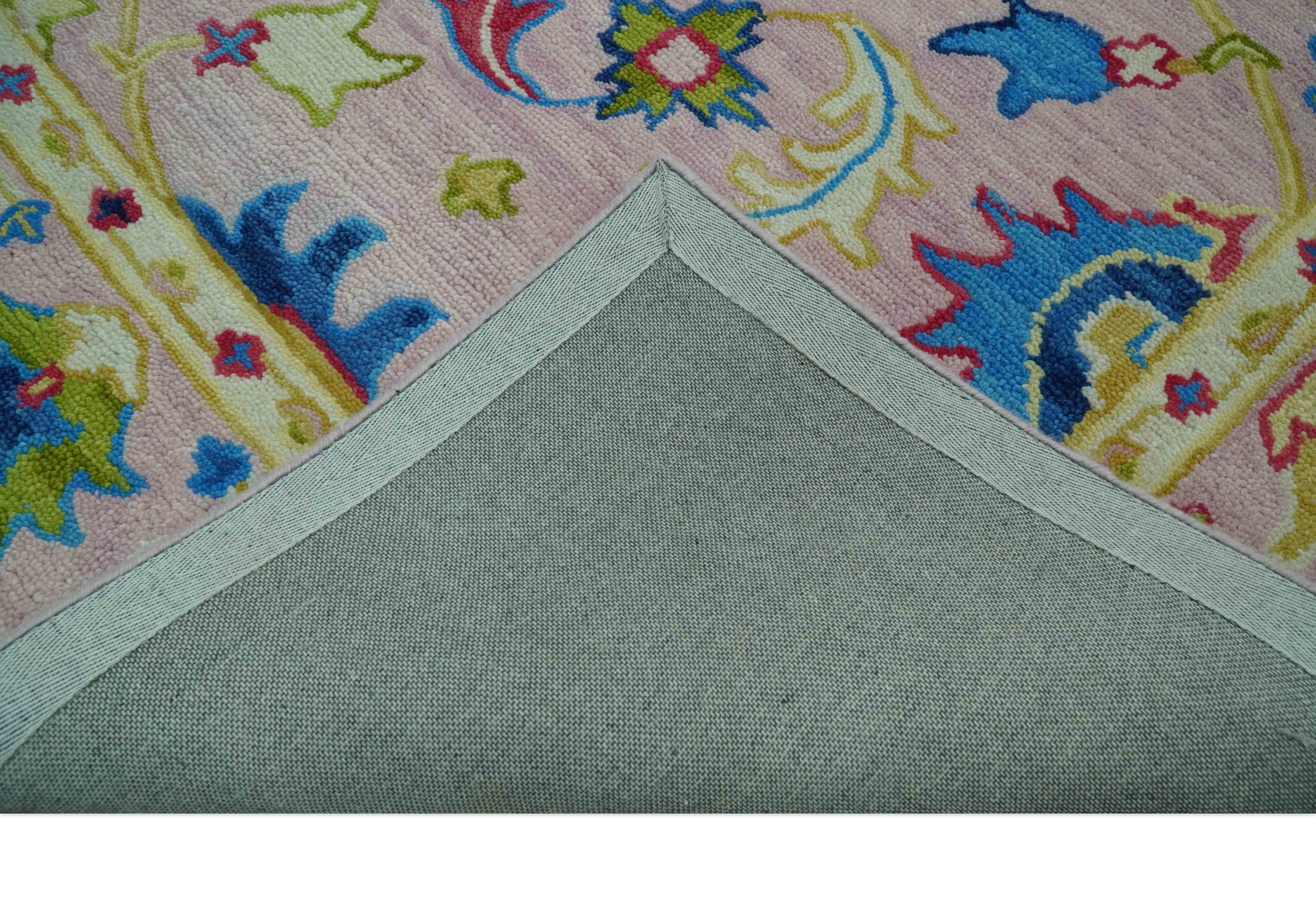 Vibrant Colorful Pink, Olive and Blue Oriental Oushak Hand Tufted Multi Size area rug - Image 7