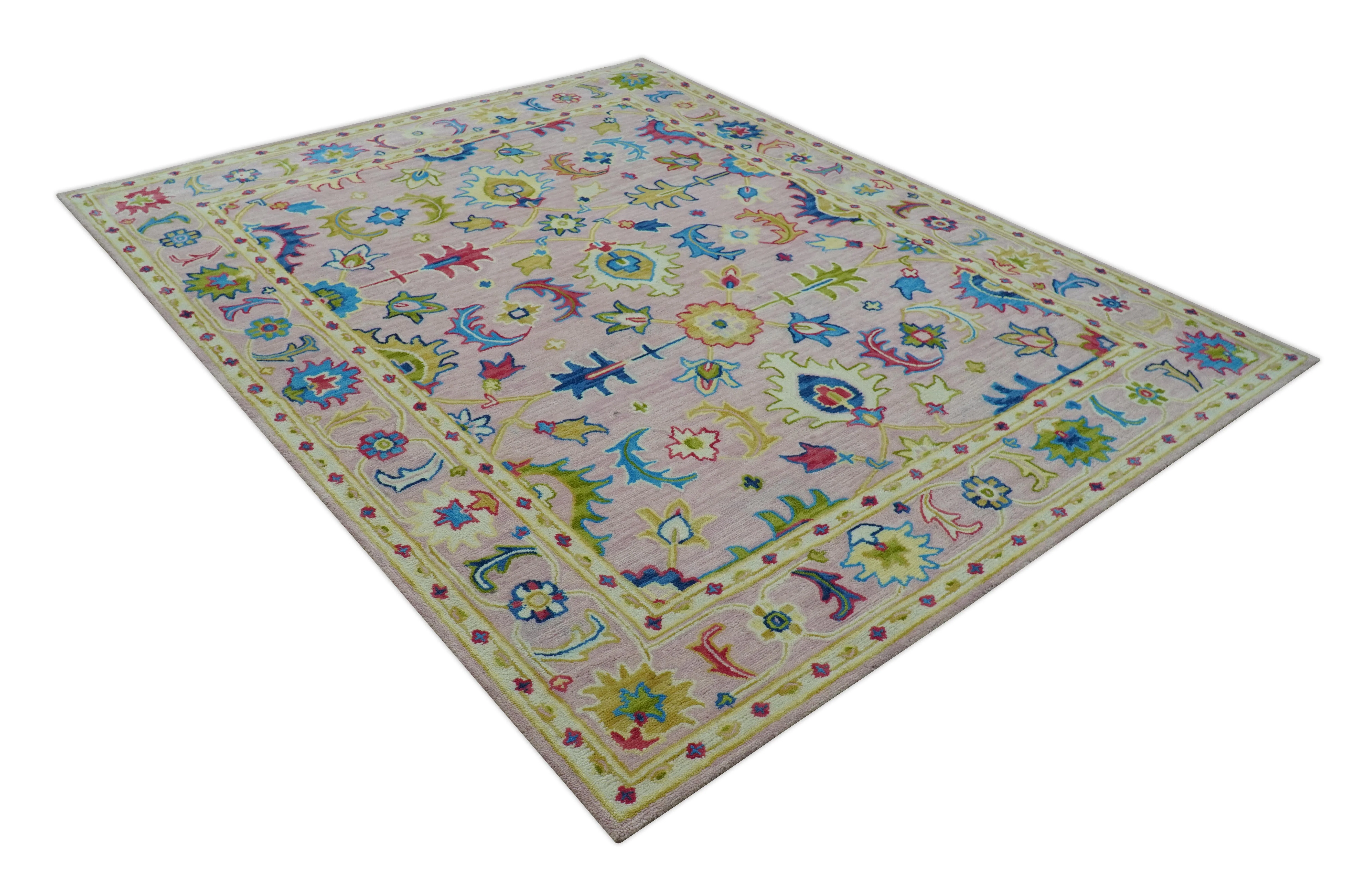 Vibrant Colorful Pink, Olive and Blue Oriental Oushak Hand Tufted Multi Size area rug - Image 9