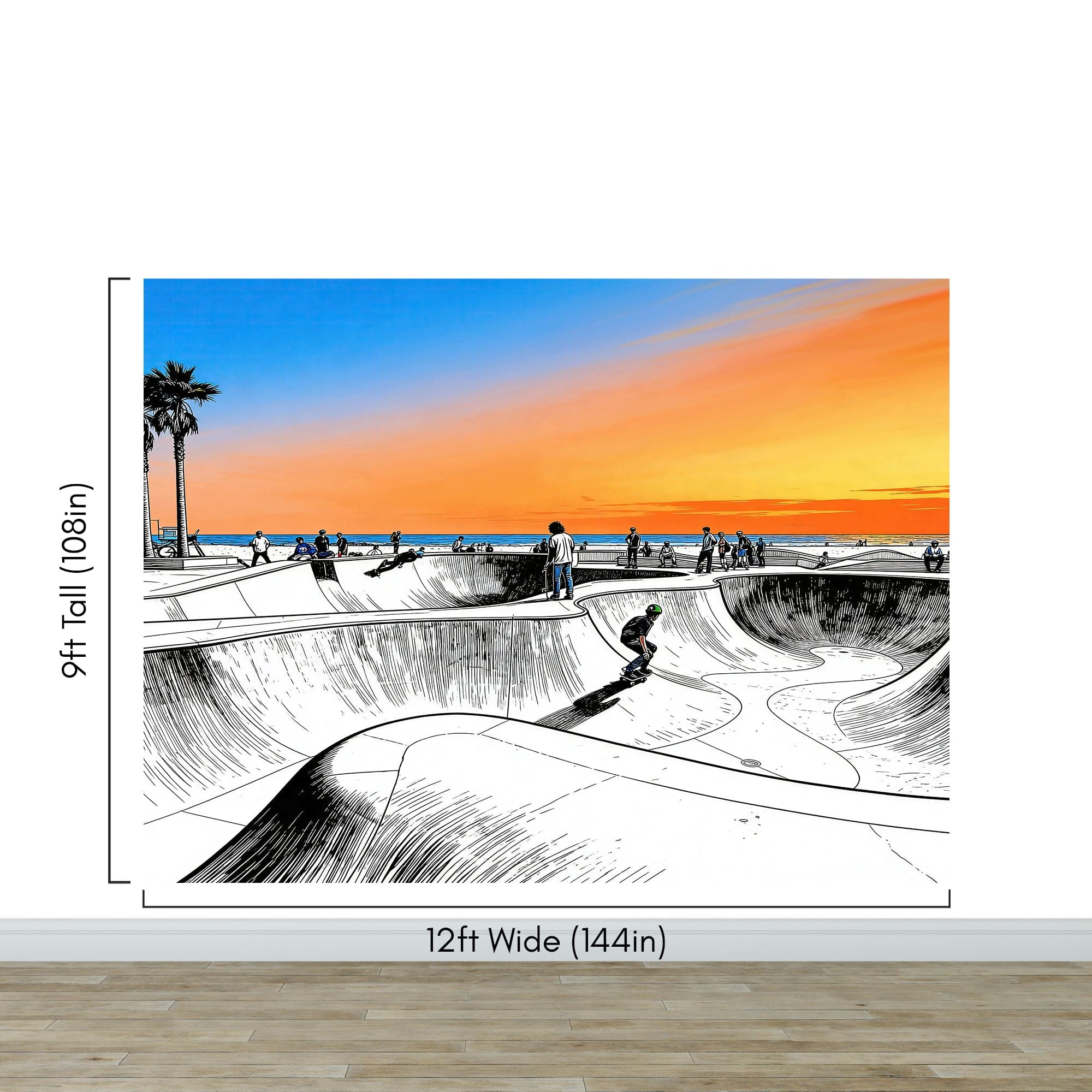 Vibrant Illustration of Skate Park Sunset Wall Mural. #7067 - Image 10