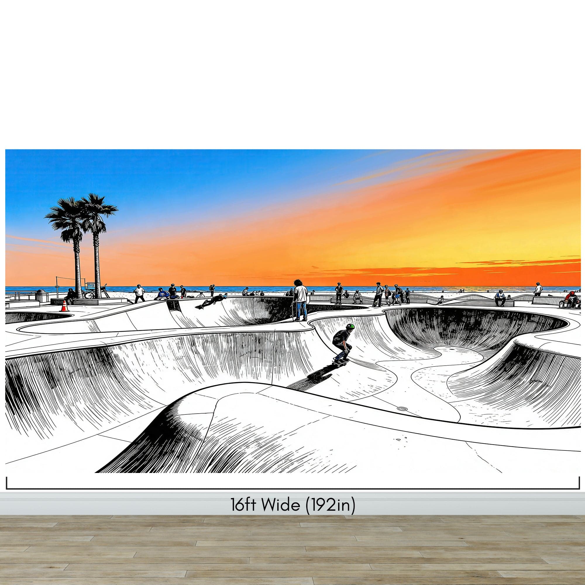 Vibrant Illustration of Skate Park Sunset Wall Mural. #7067 - Image 11