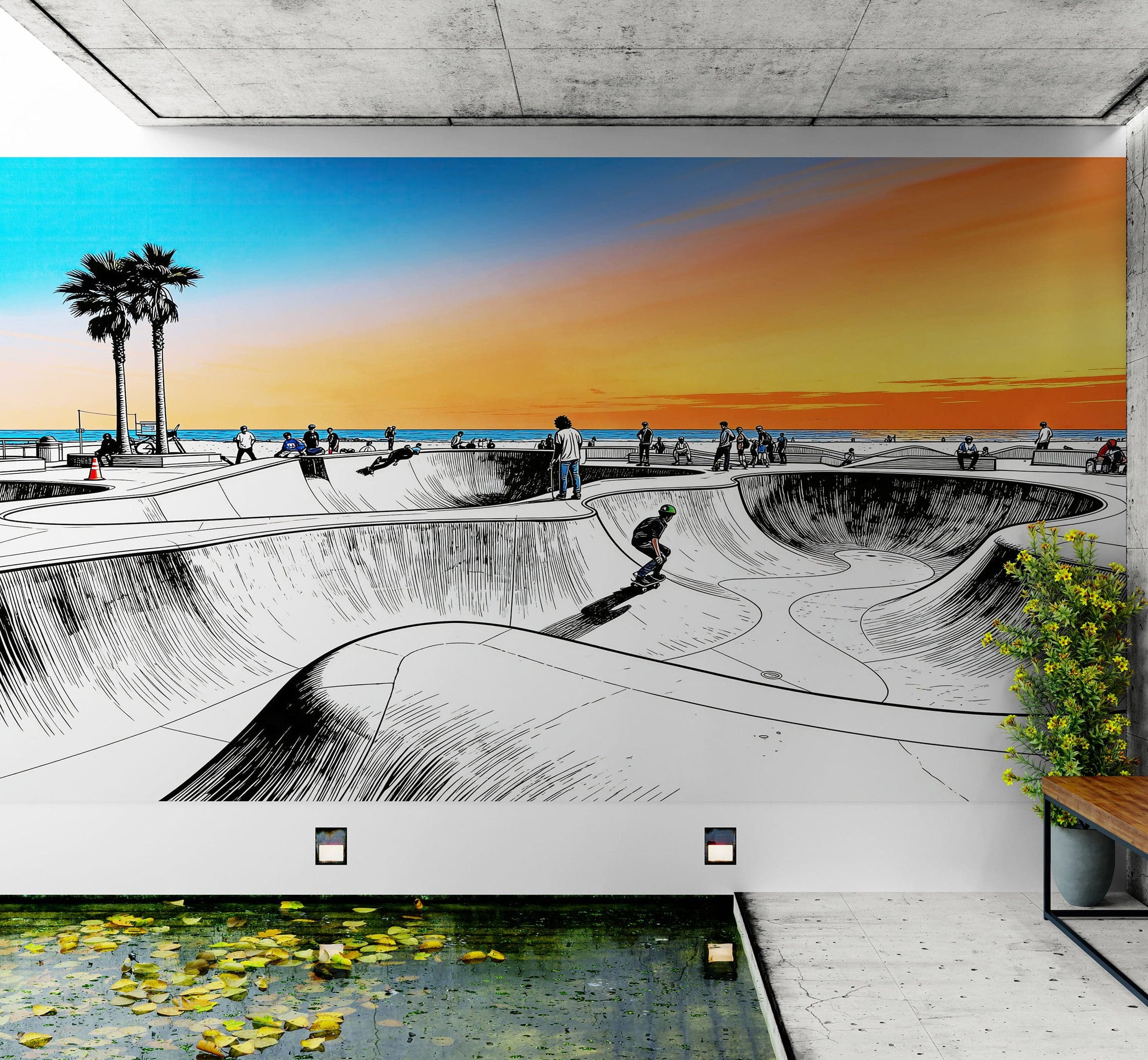 Vibrant Illustration of Skate Park Sunset Wall Mural. #7067 - Image 2