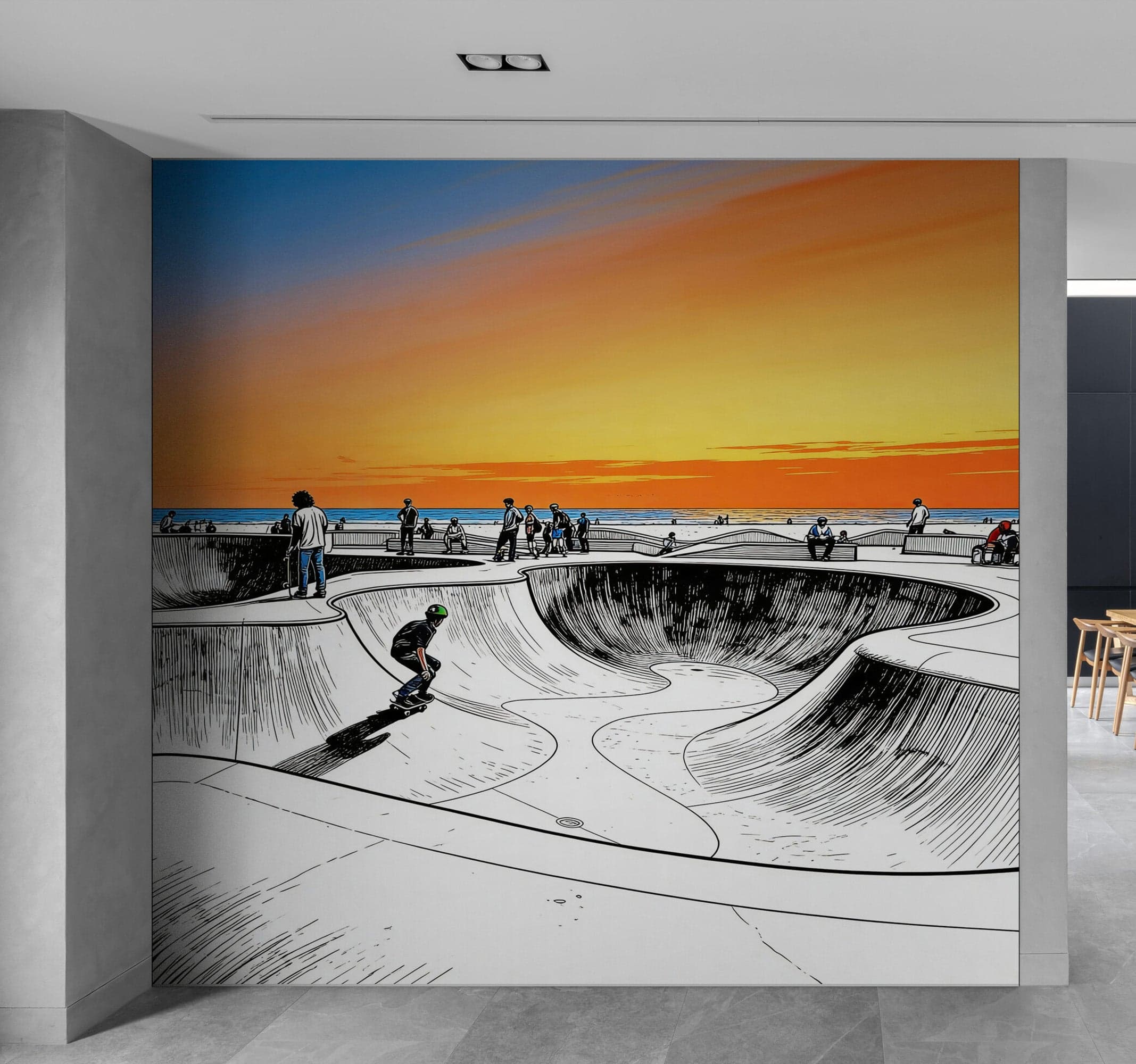 Vibrant Illustration of Skate Park Sunset Wall Mural. #7067 - Image 3