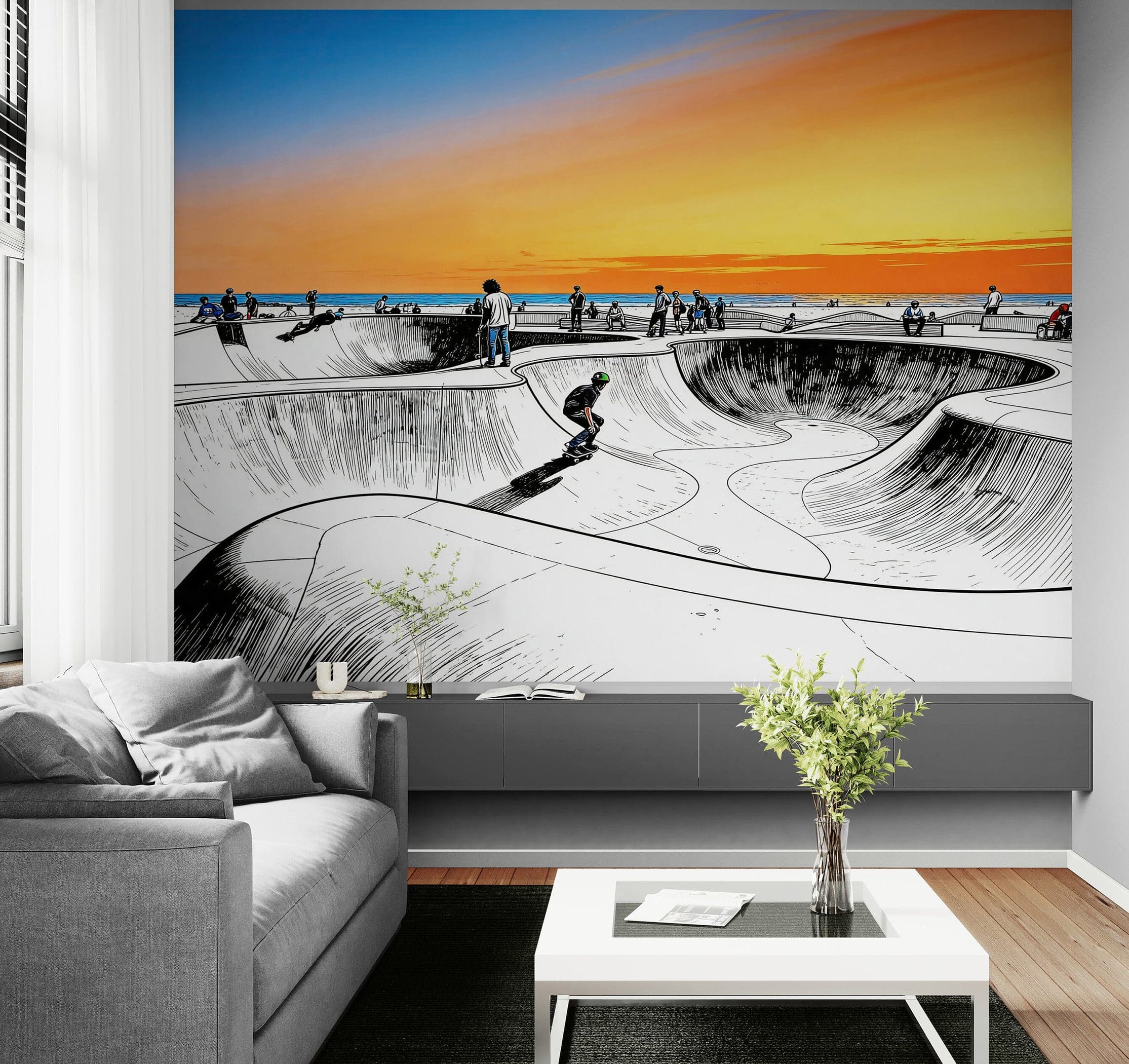 Vibrant Illustration of Skate Park Sunset Wall Mural. #7067 - Image 4