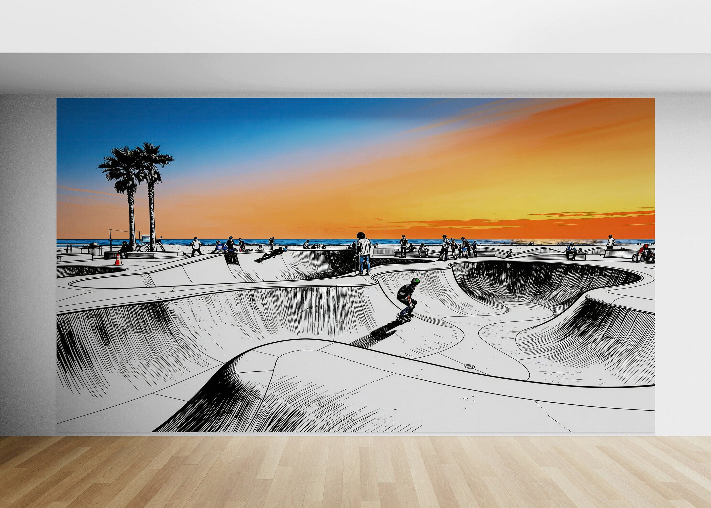 Vibrant Illustration of Skate Park Sunset Wall Mural. #7067 - Image 5