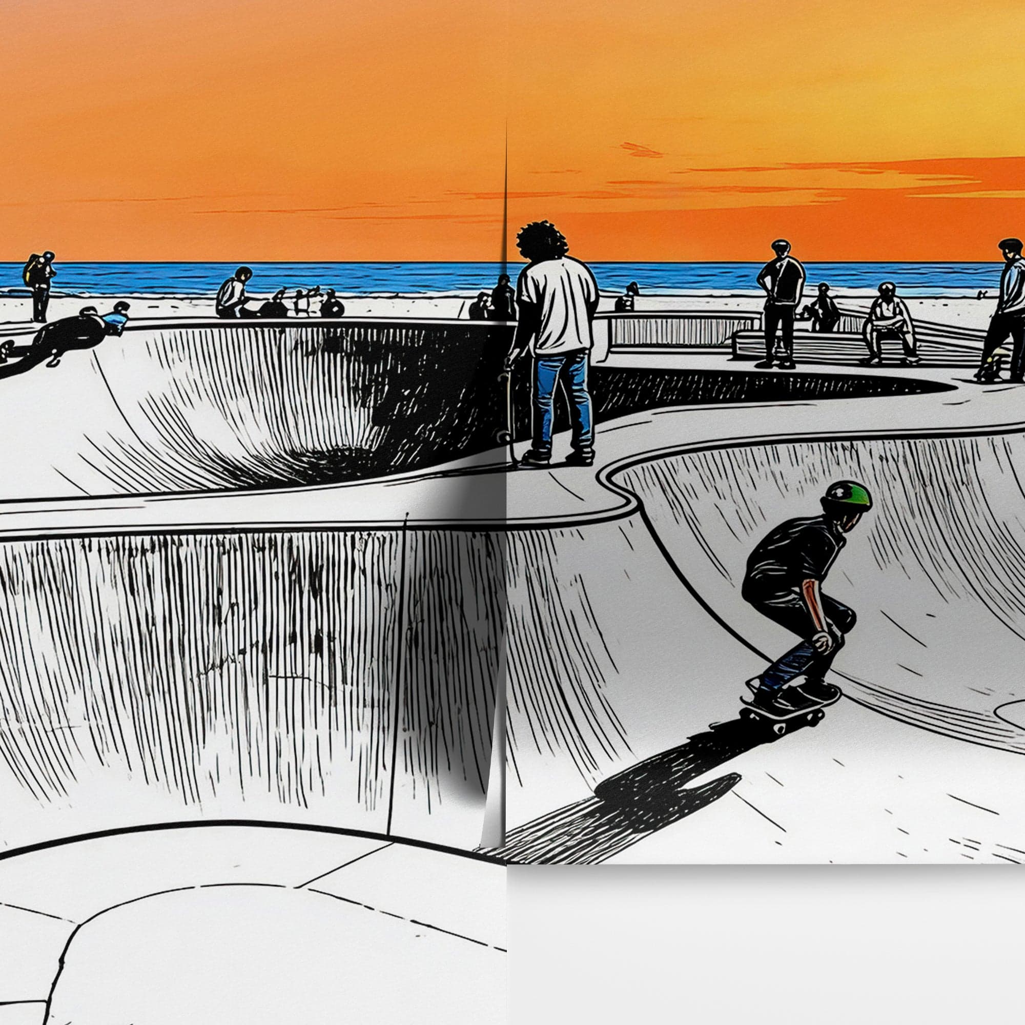 Vibrant Illustration of Skate Park Sunset Wall Mural. #7067 - Image 8