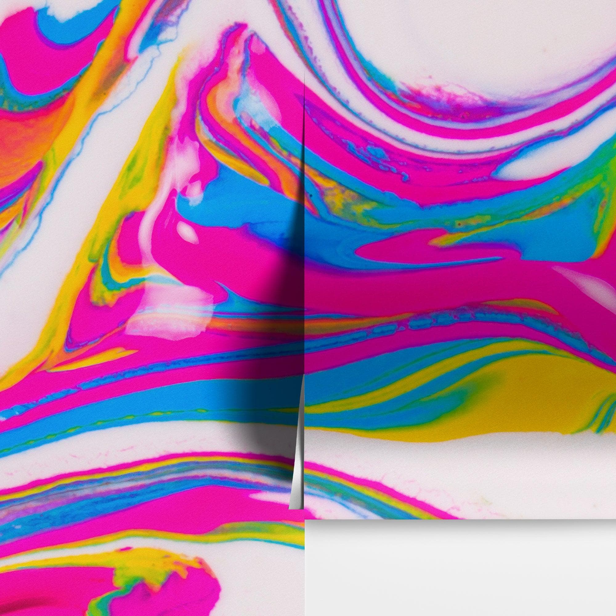 Vibrant Neon Ink Swirl Wallpaper. Abstract Pink, Yellow & Blue Colors. #6980 - Image 15