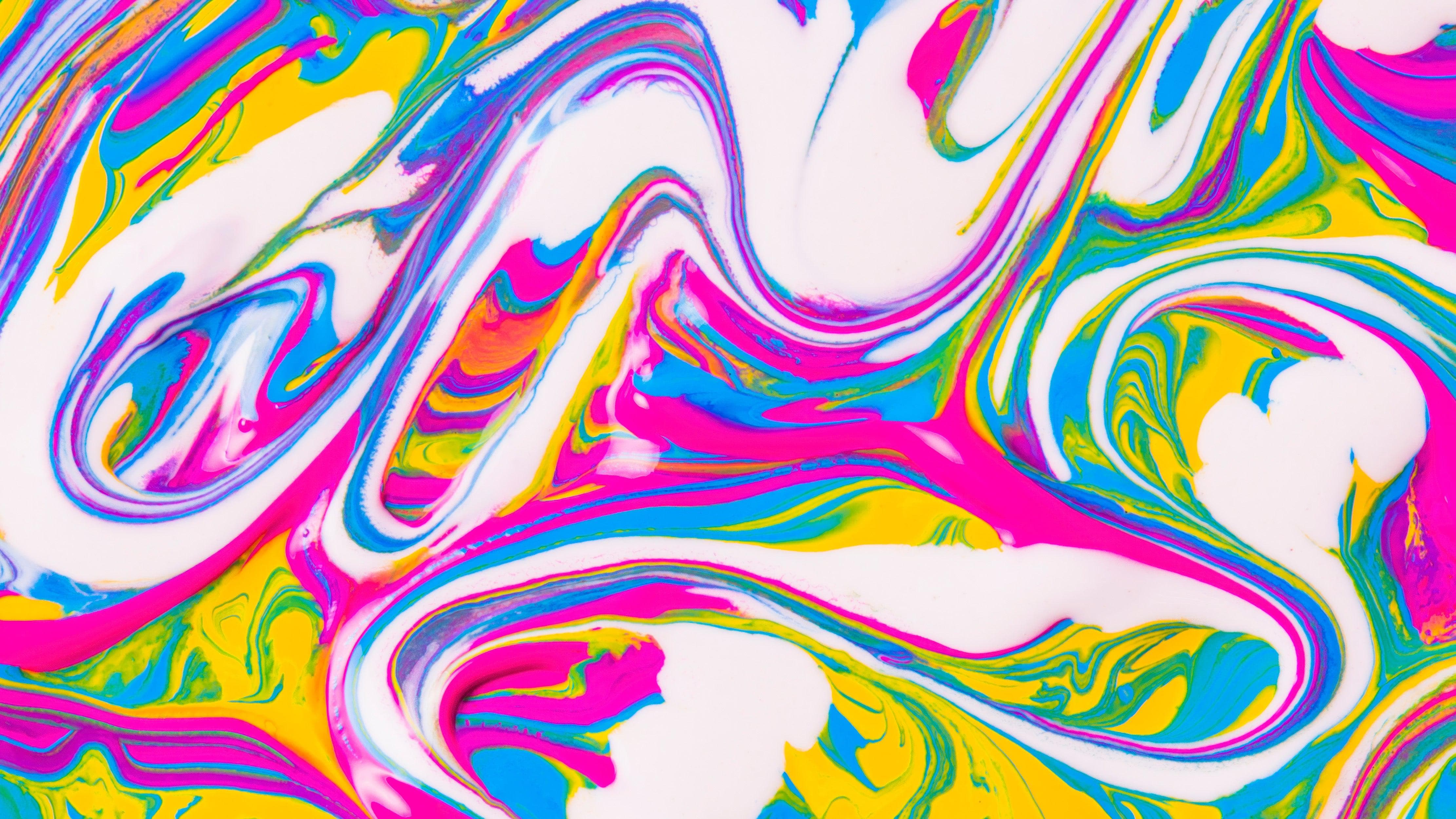 Vibrant Neon Ink Swirl Wallpaper. Abstract Pink, Yellow & Blue Colors. #6980 - Image 3