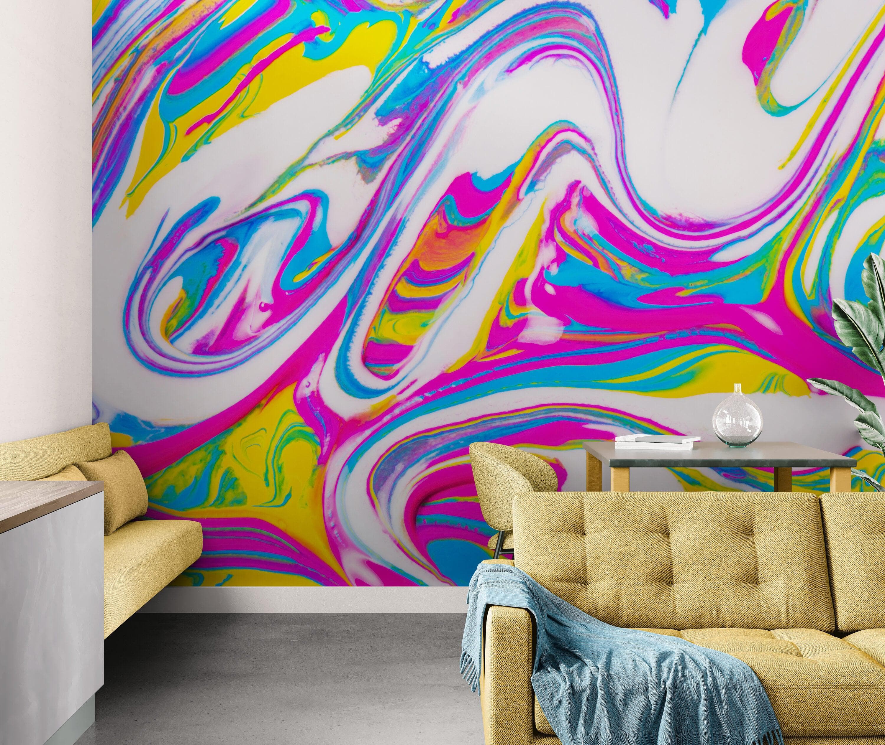 Vibrant Neon Ink Swirl Wallpaper. Abstract Pink, Yellow & Blue Colors. #6980 - Image 6