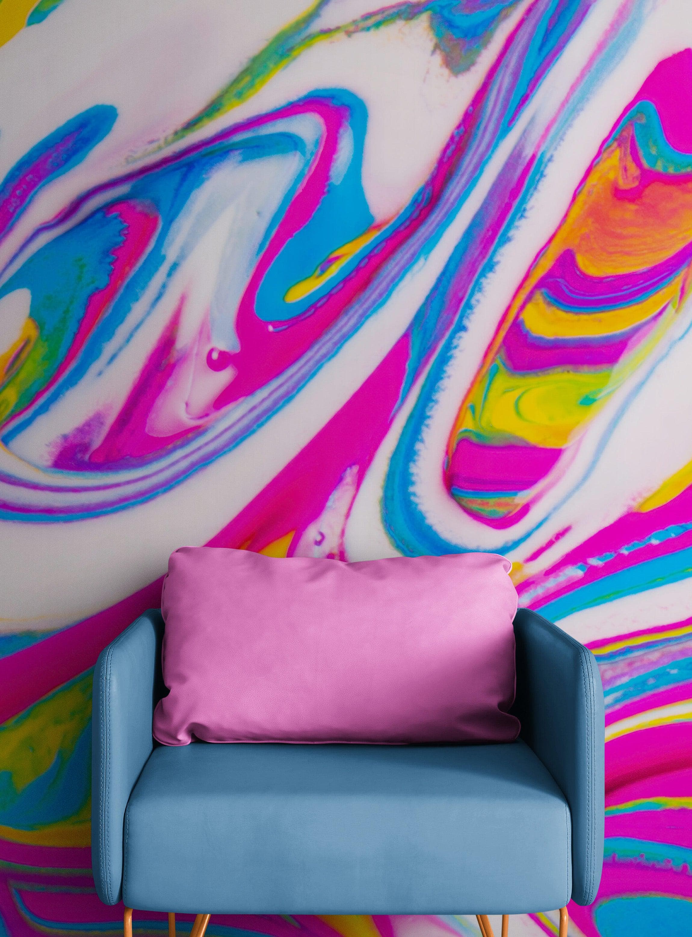 Vibrant Neon Ink Swirl Wallpaper. Abstract Pink, Yellow & Blue Colors. #6980 - Image 7