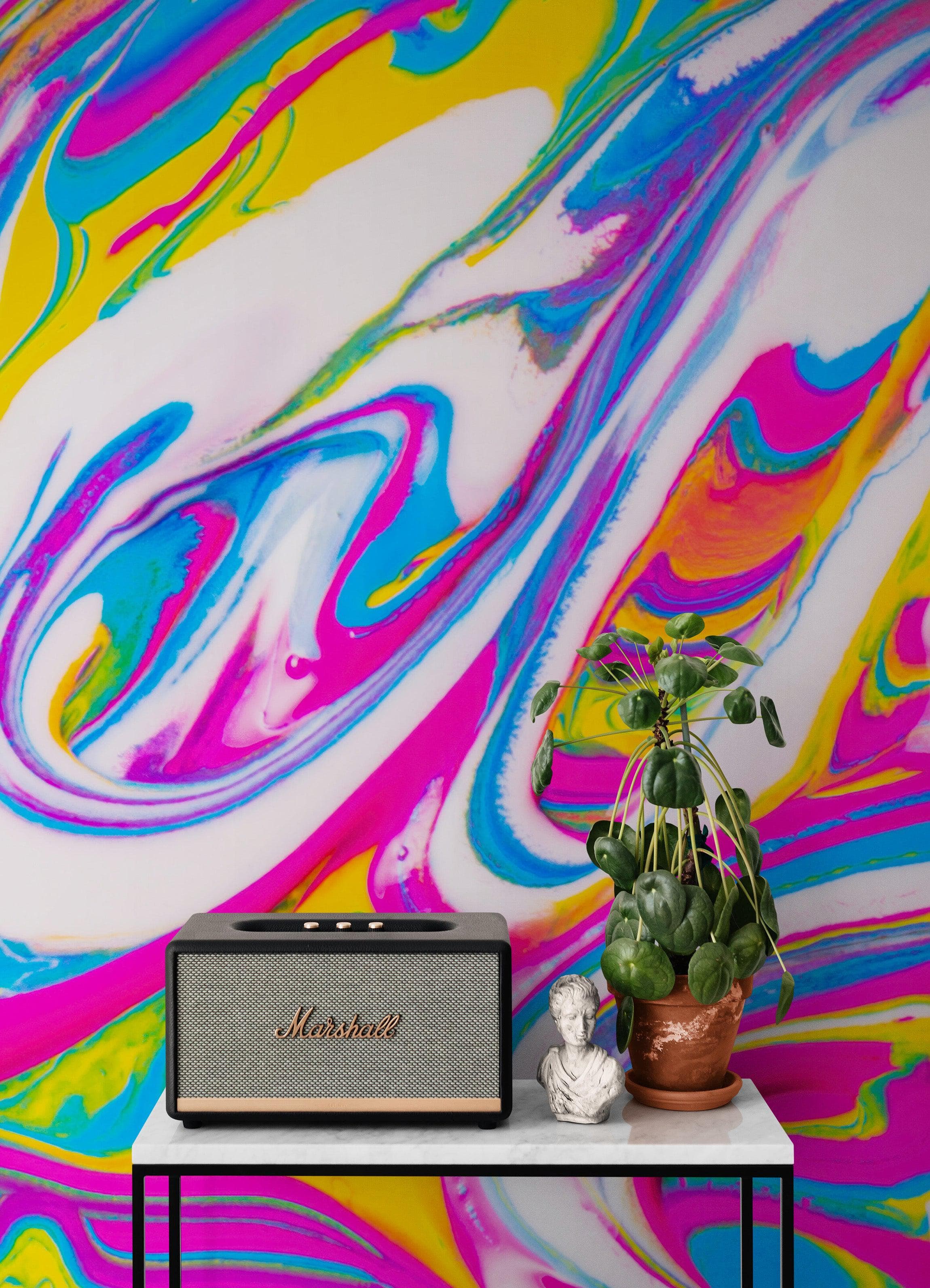 Vibrant Neon Ink Swirl Wallpaper. Abstract Pink, Yellow & Blue Colors. #6980 - Image 8