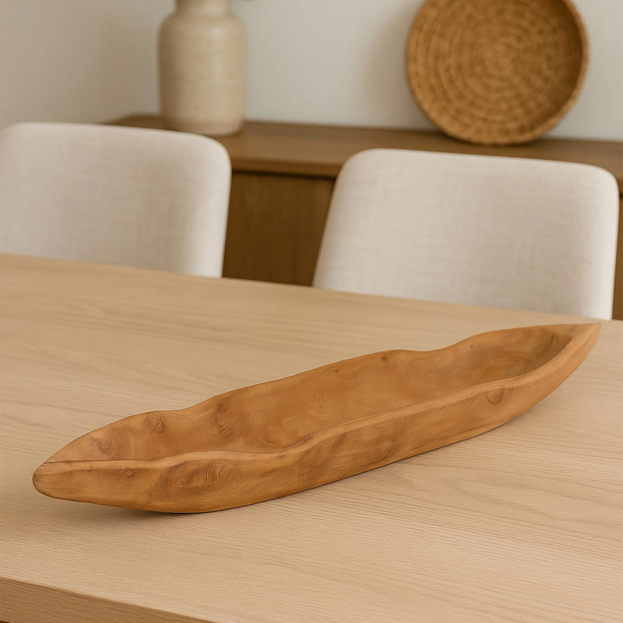 Viking Boat Natural Teak Table Centerpiece