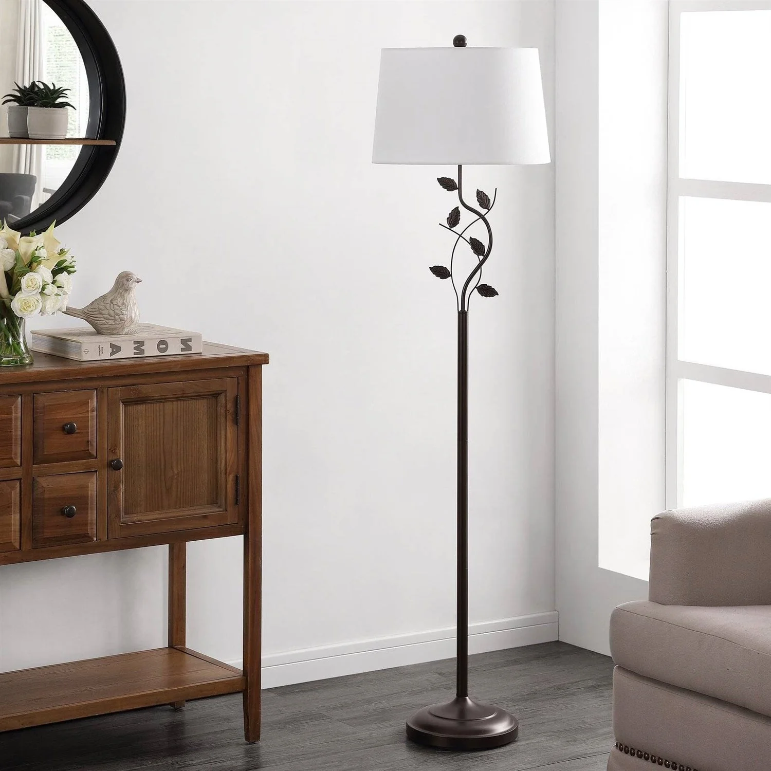 Vine Leaves Floor Lamp in Bronze Finish with White Shade - Image 2