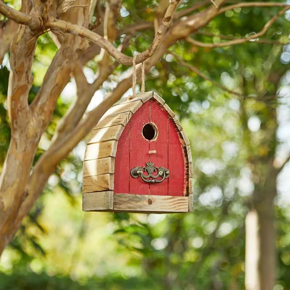 Vintage Farmhouse Style Red Solid Wood Outdoor Birdhouse - Image 2