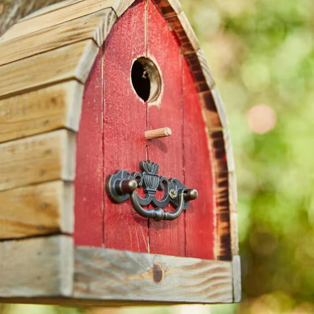 Vintage Farmhouse Style Red Solid Wood Outdoor Birdhouse - Image 3