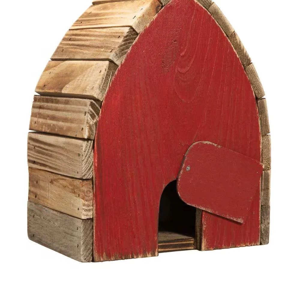 Vintage Farmhouse Style Red Solid Wood Outdoor Birdhouse - Image 4