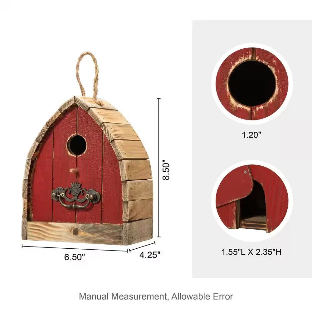 Vintage Farmhouse Style Red Solid Wood Outdoor Birdhouse - Image 5