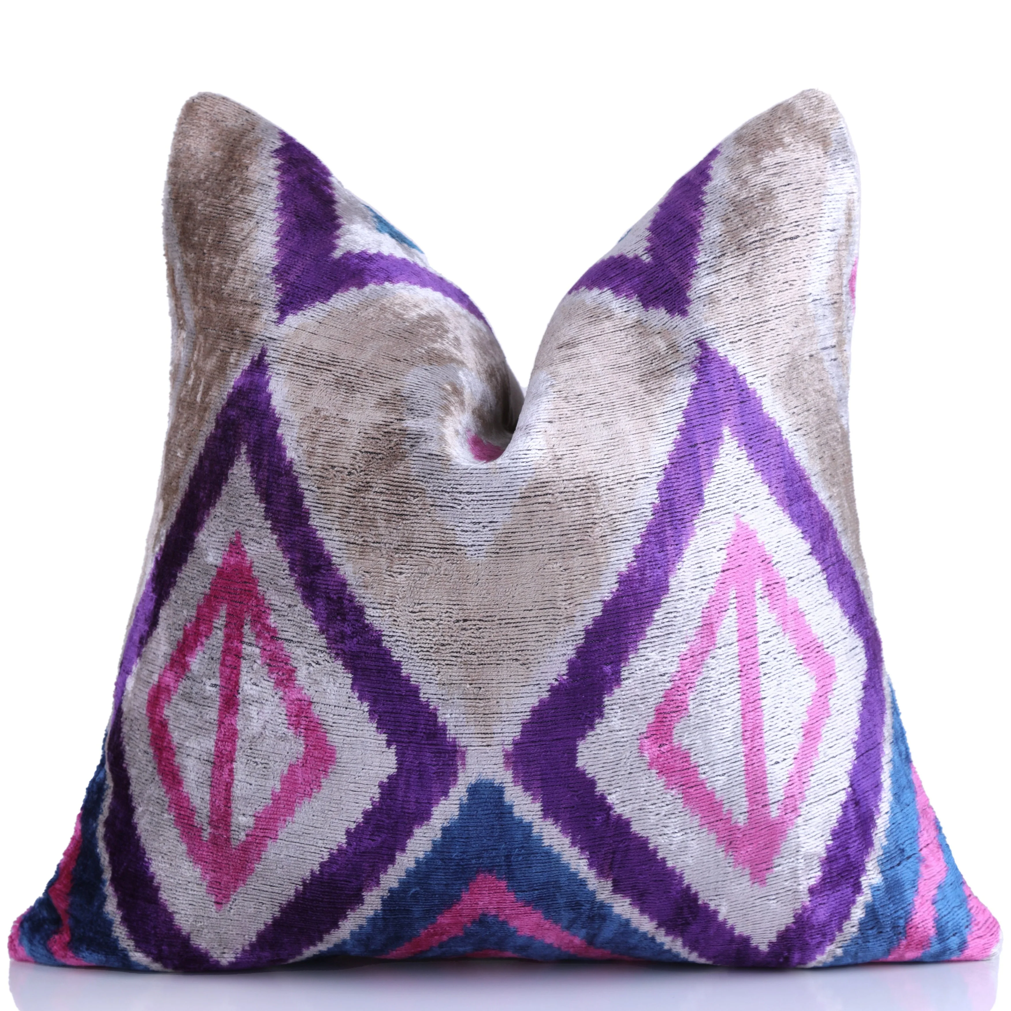 Violet & Indigo Diamond Ikat Pillow – 16x16” Silk Velvet Handmade - Image 5