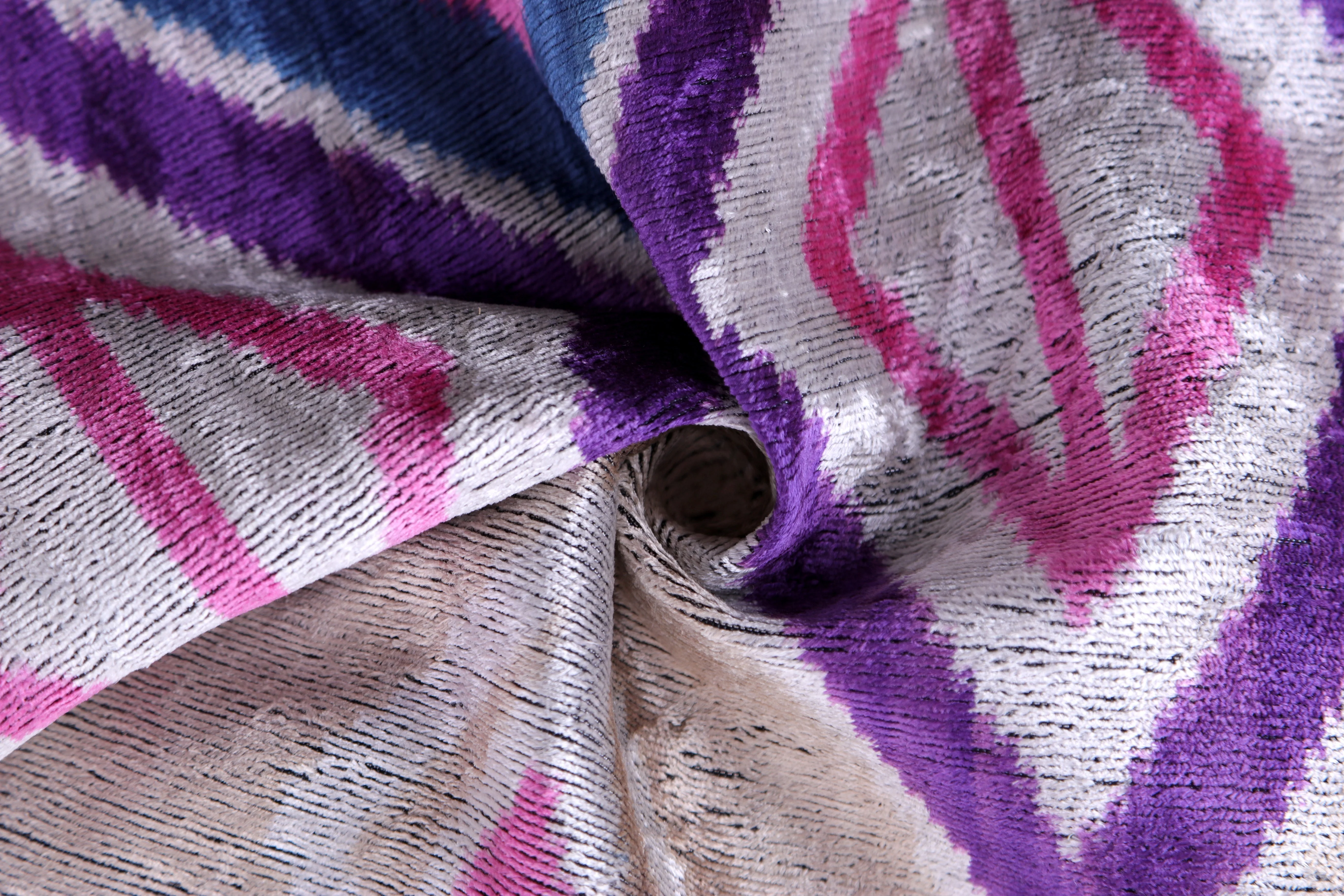 Violet & Indigo Diamond Ikat Pillow – 16x16” Silk Velvet Handmade - Image 7