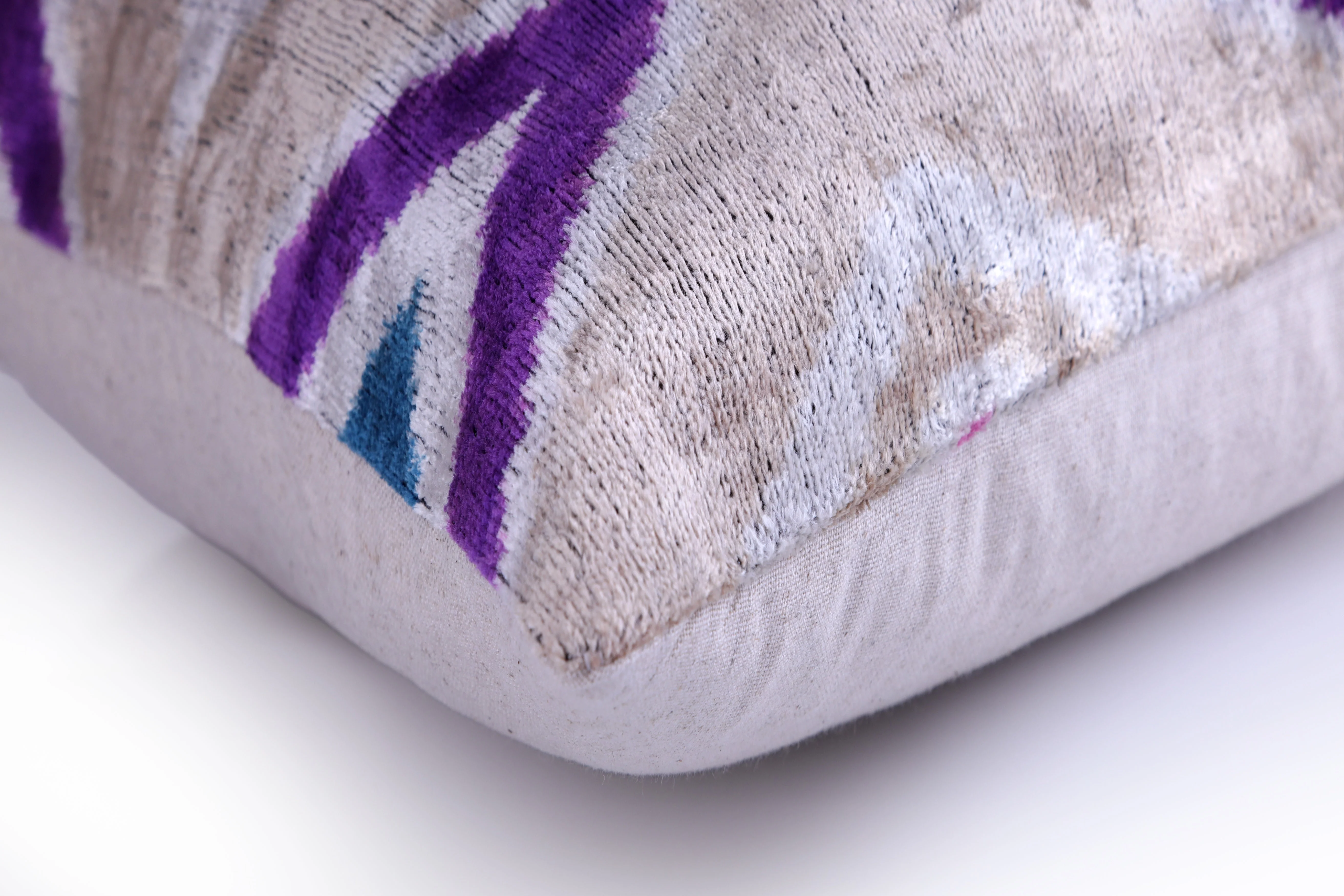 Violet & Indigo Diamond Ikat Pillow – 16x16” Silk Velvet Handmade - Image 9