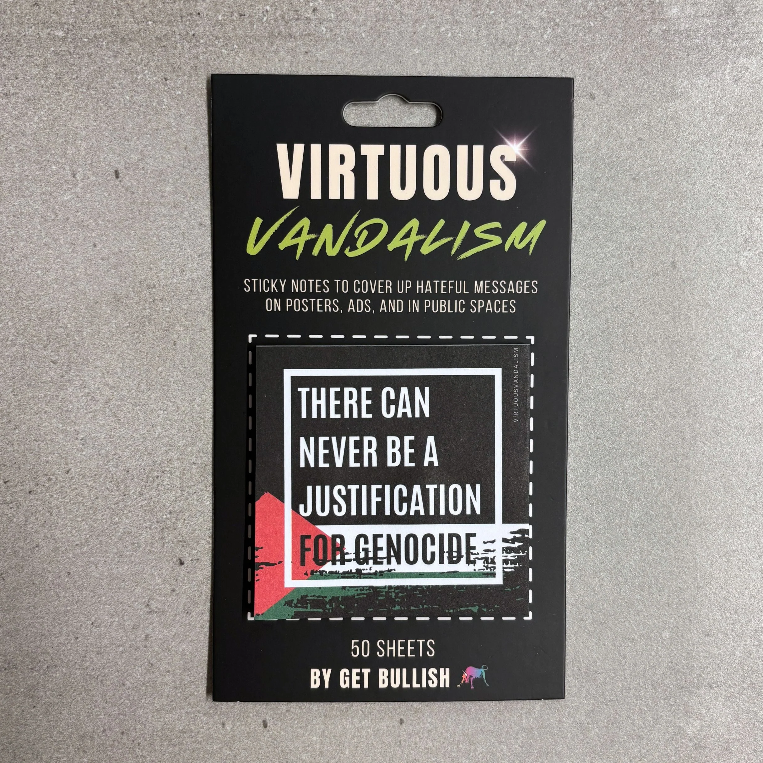 Virtuous Vandalism “There Can Never Be a Justification for Genocide” Sticky Notes 3" x 3" Pack of 50 | Combat and Cover Offensive Public Messages with Adhesive Protest Notes - Image 5