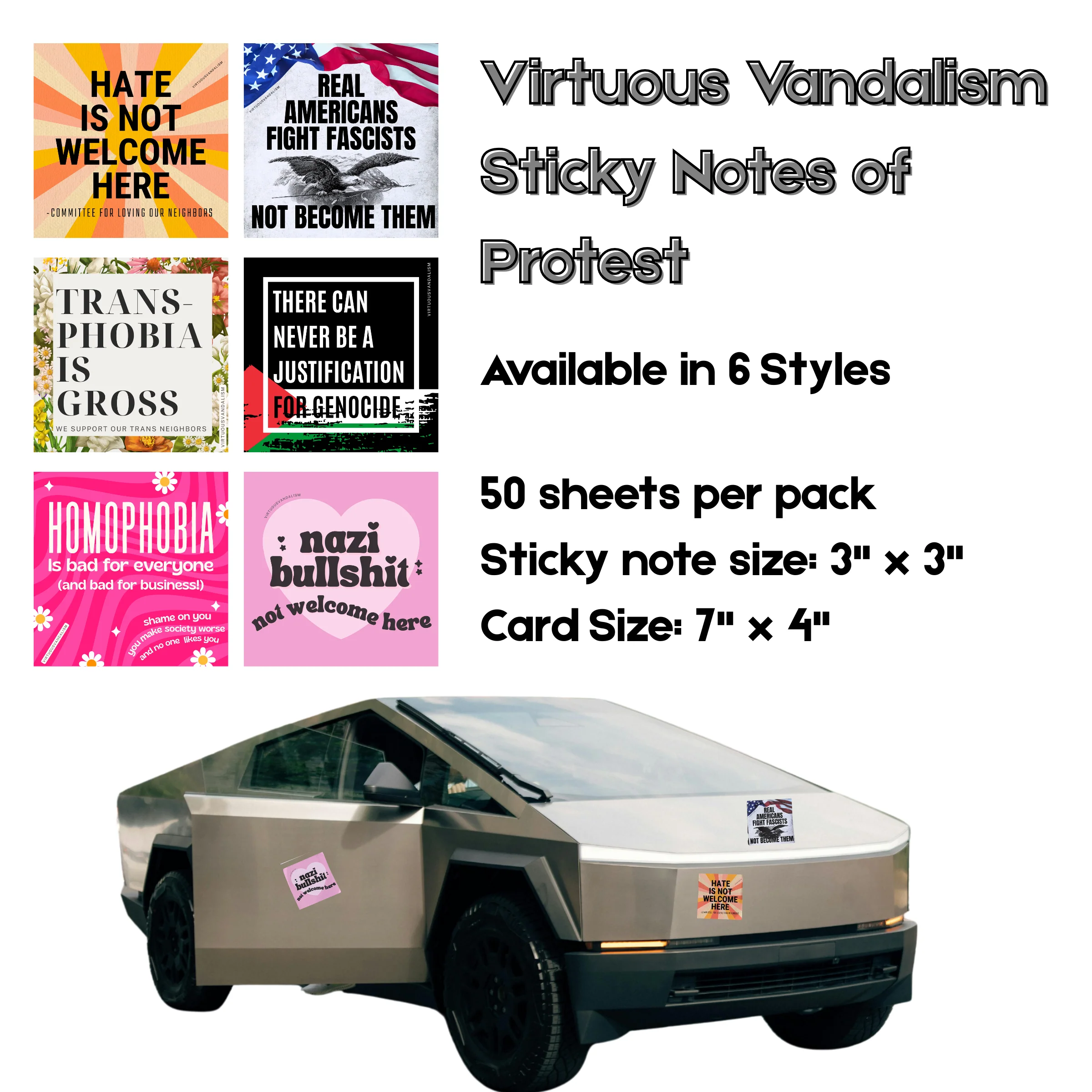 Virtuous Vandalism “There Can Never Be a Justification for Genocide” Sticky Notes 3" x 3" Pack of 50 | Combat and Cover Offensive Public Messages with Adhesive Protest Notes - Image 7