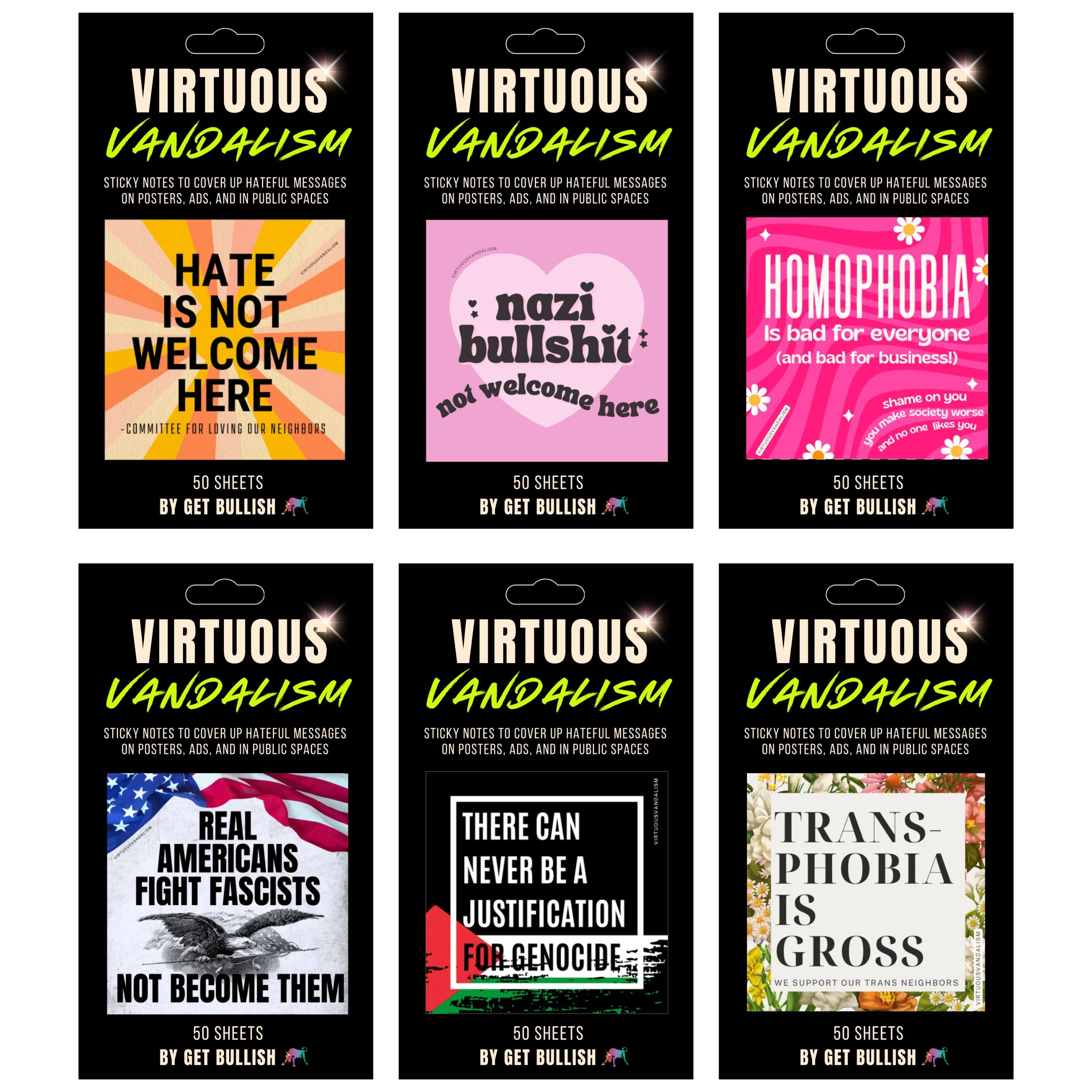 Virtuous Vandalism “There Can Never Be a Justification for Genocide” Sticky Notes 3" x 3" Pack of 50 | Combat and Cover Offensive Public Messages with Adhesive Protest Notes - Image 8