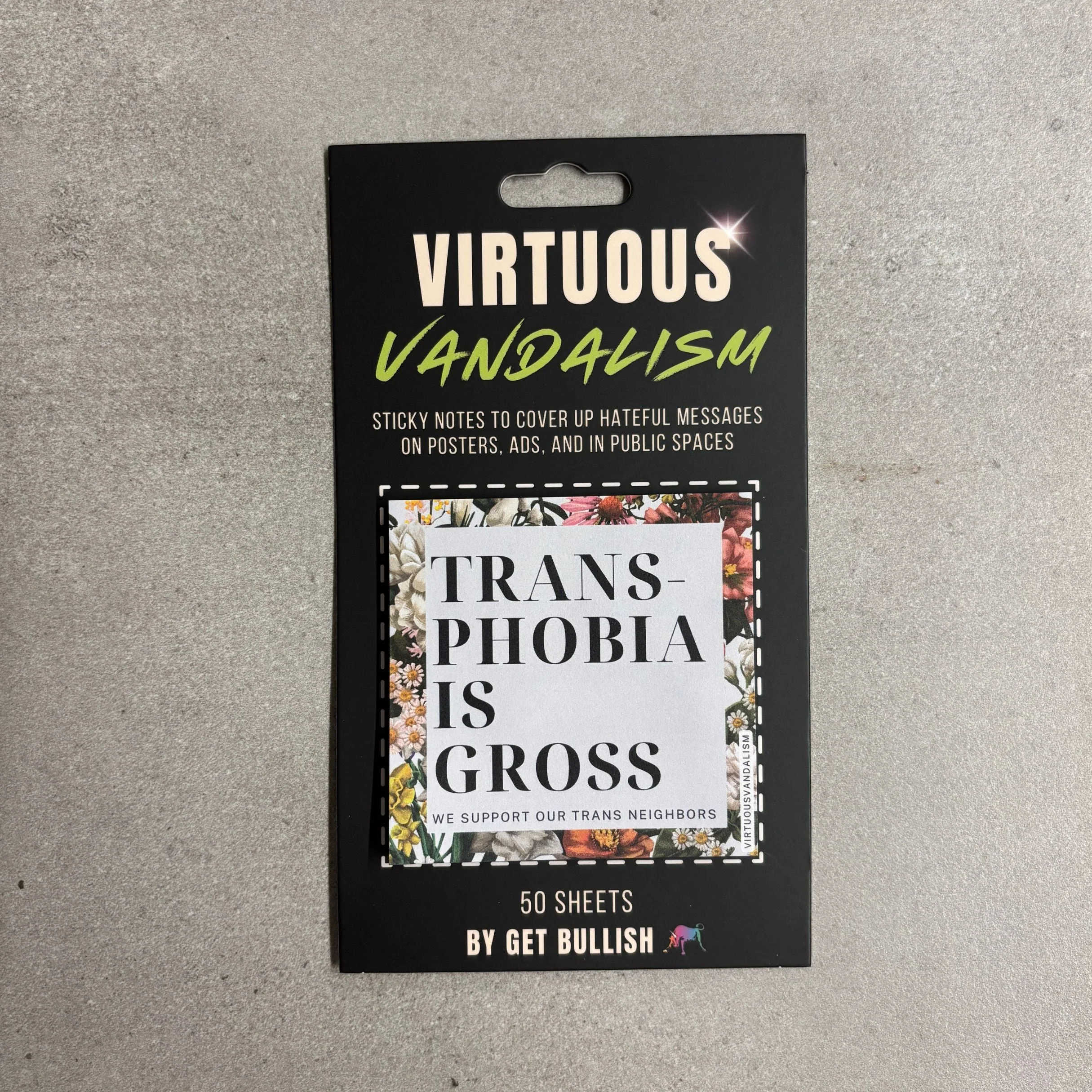 Virtuous Vandalism “Transphobia is Gross” Sticky Notes 3" x 3" Pack of 50 | Combat and Cover Offensive Public Messages with Adhesive Protest Notes - Image 5