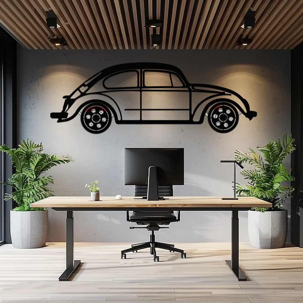 Volkswagen Beetle “Tosbiq” Metal Wall Art – Classic Bug Silhouette with Rotating Wheels-KAFMEKA068 - Image 10