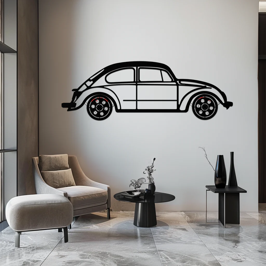 Volkswagen Beetle “Tosbiq” Metal Wall Art – Classic Bug Silhouette with Rotating Wheels-KAFMEKA068 - Image 2