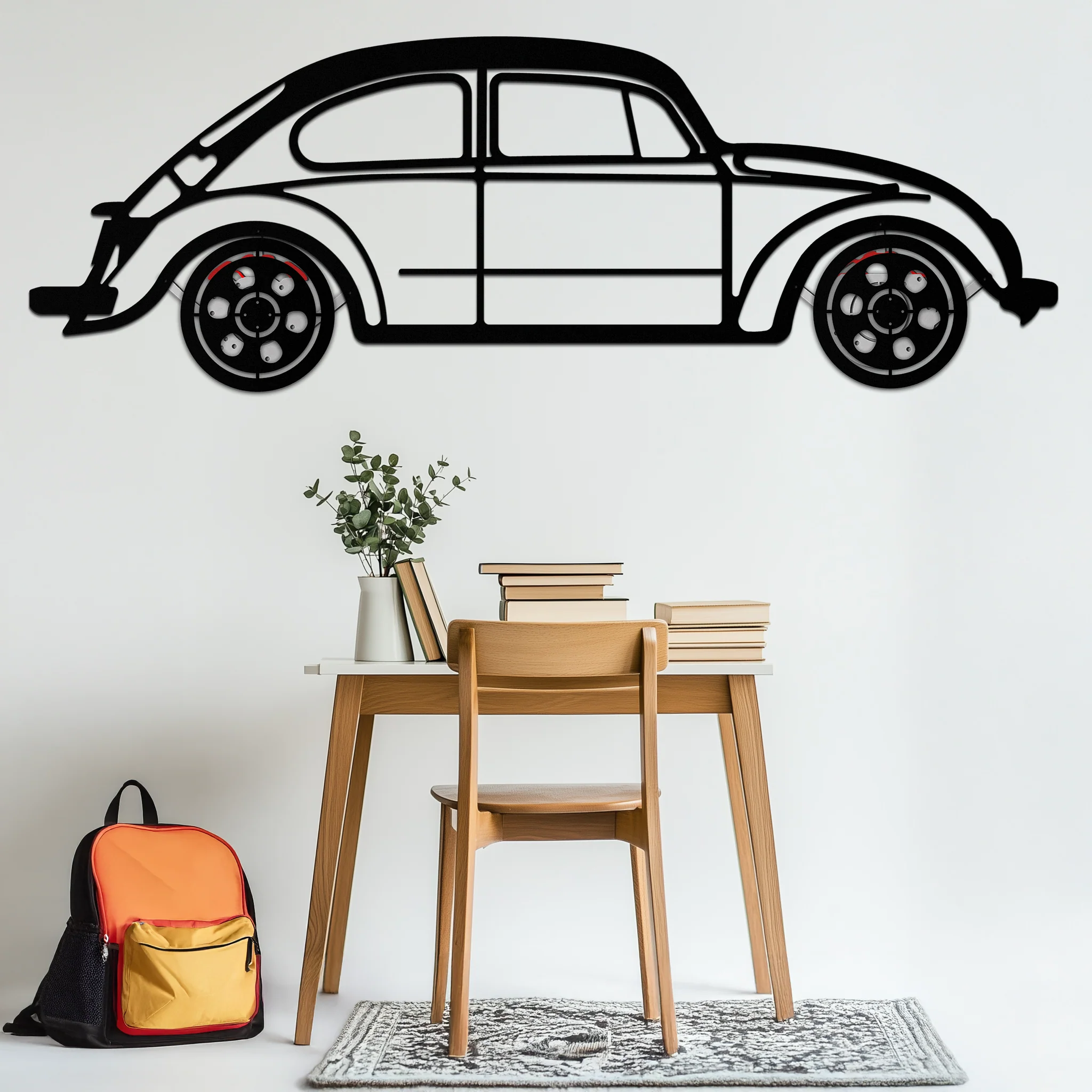 Volkswagen Beetle “Tosbiq” Metal Wall Art – Classic Bug Silhouette with Rotating Wheels-KAFMEKA068 - Image 3