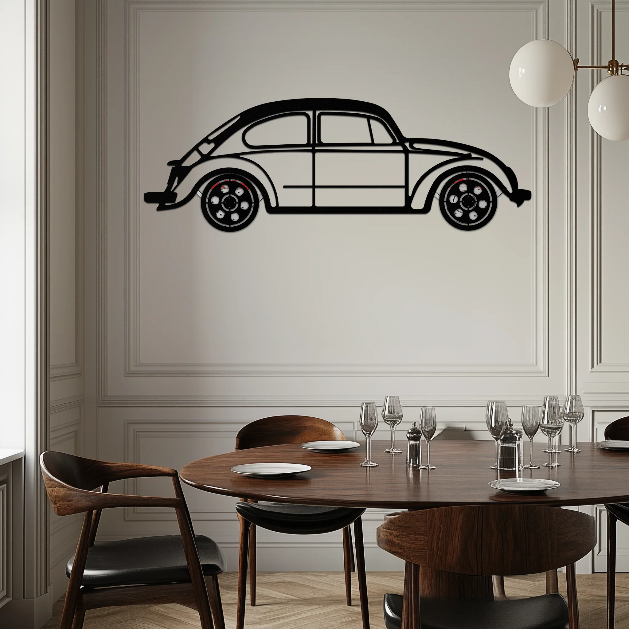 Volkswagen Beetle “Tosbiq” Metal Wall Art – Classic Bug Silhouette with Rotating Wheels-KAFMEKA068 - Image 4