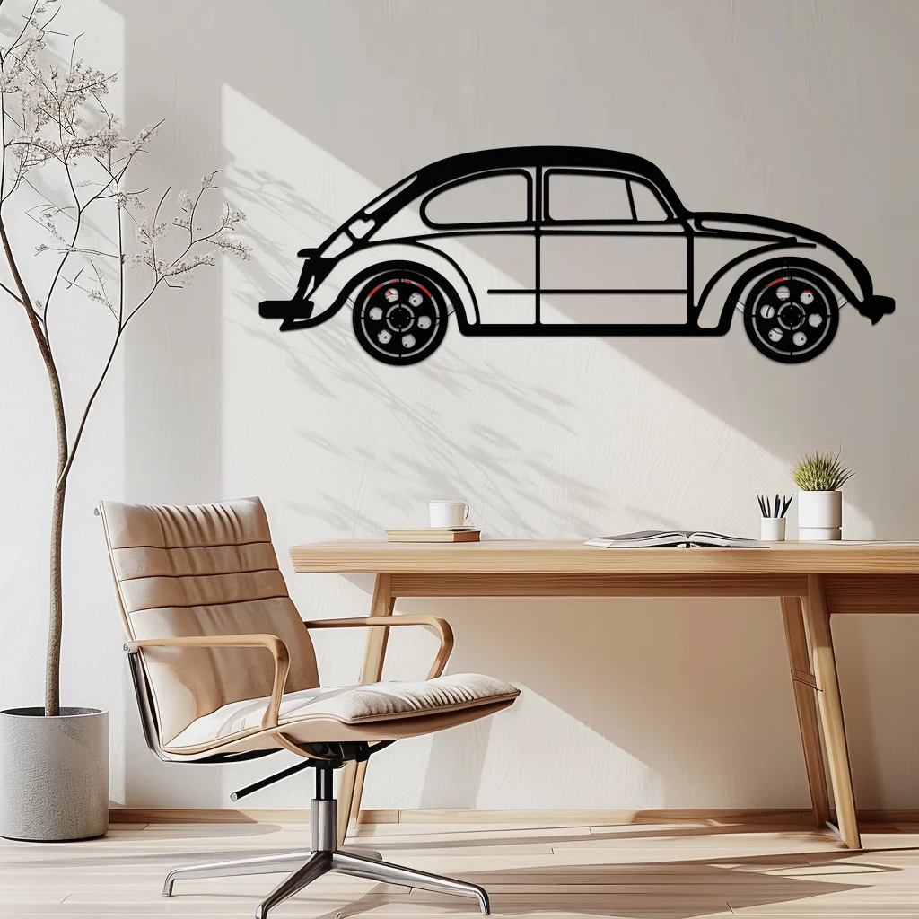 Volkswagen Beetle “Tosbiq” Metal Wall Art – Classic Bug Silhouette with Rotating Wheels-KAFMEKA068 - Image 6