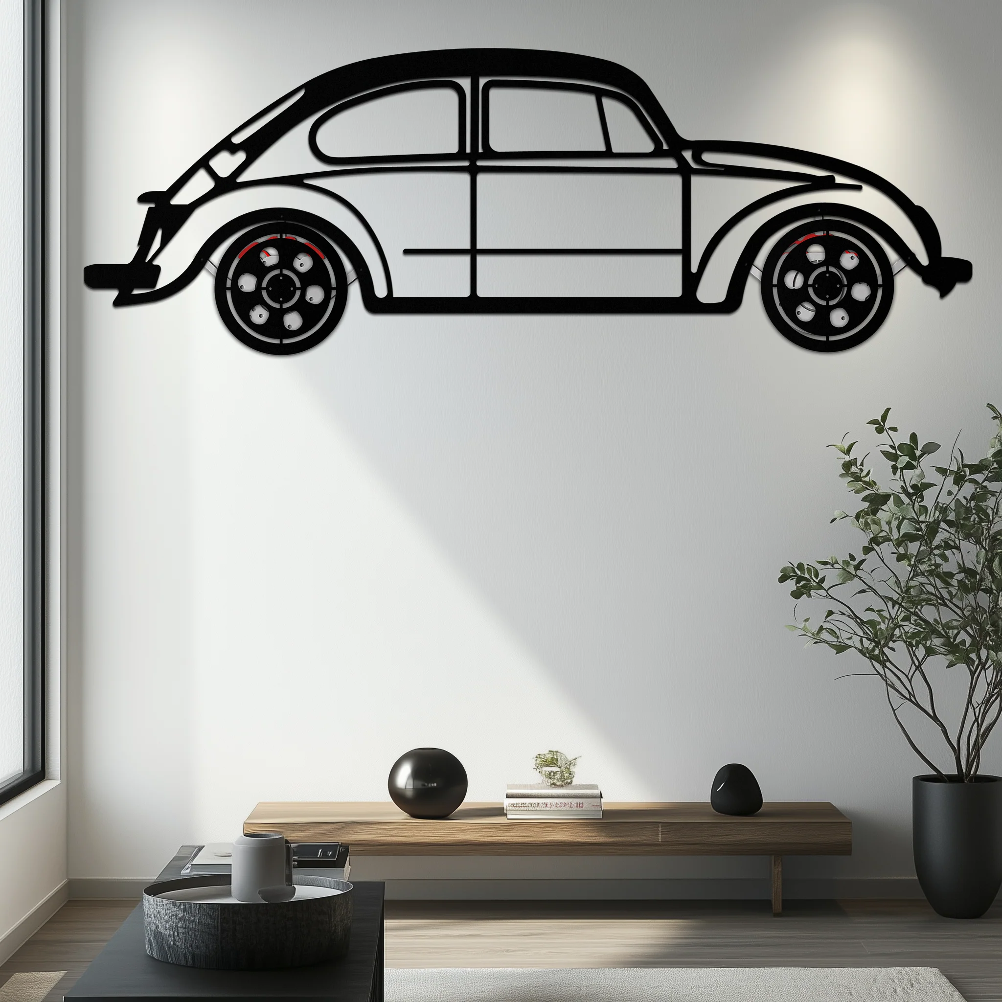 Volkswagen Beetle “Tosbiq” Metal Wall Art – Classic Bug Silhouette with Rotating Wheels-KAFMEKA068 - Image 7