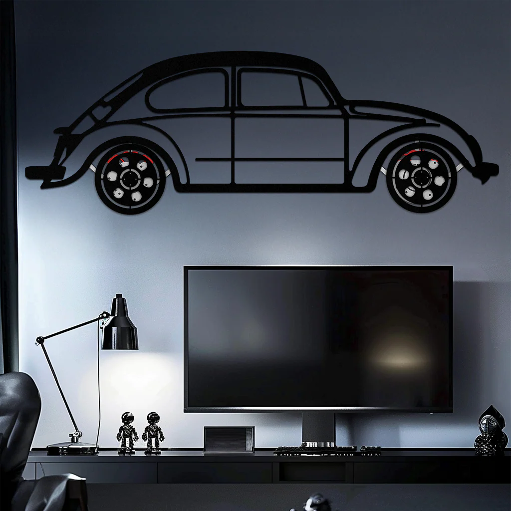 Volkswagen Beetle “Tosbiq” Metal Wall Art – Classic Bug Silhouette with Rotating Wheels-KAFMEKA068 - Image 8