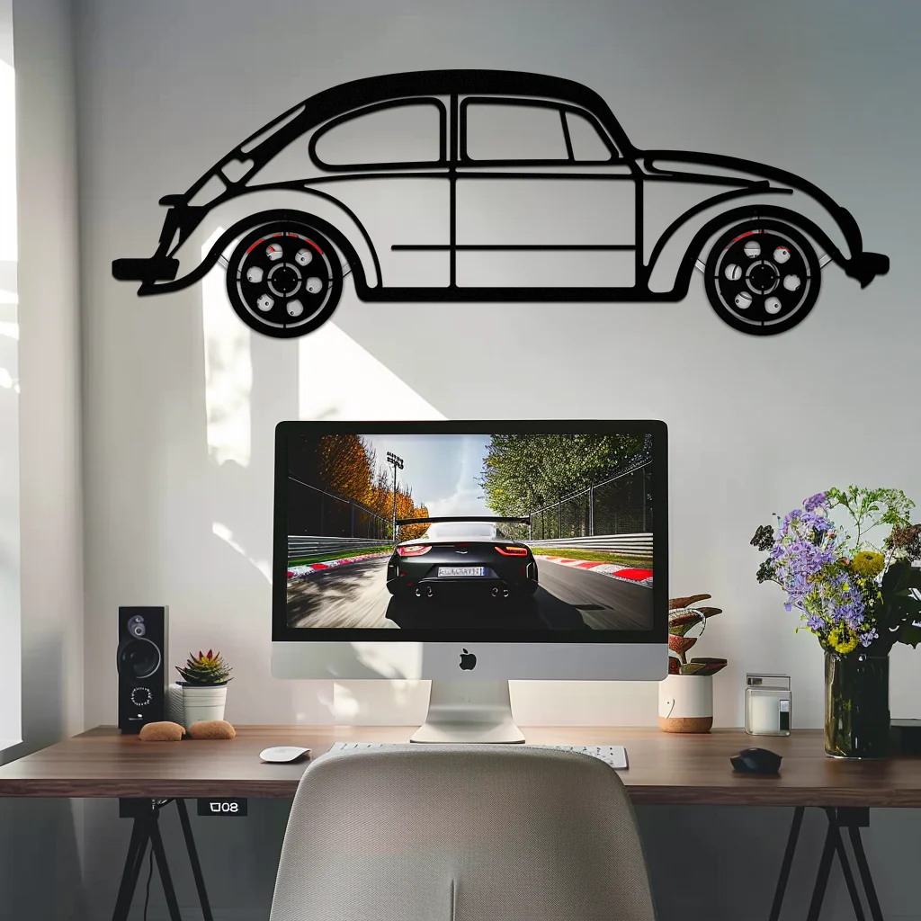 Volkswagen Beetle “Tosbiq” Metal Wall Art – Classic Bug Silhouette with Rotating Wheels-KAFMEKA068 - Image 9