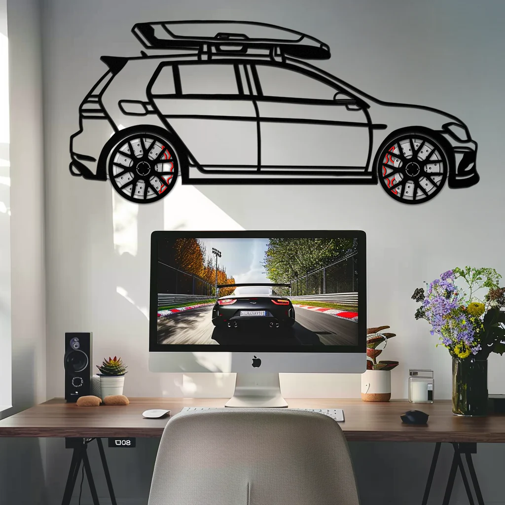 Volkswagen Golf R Spectrum Metal Wall Art – Rotating Wheels Car Silhouette Wall Decor, Unique Gift for Car Lovers-KAFMEKA090 - Image 5