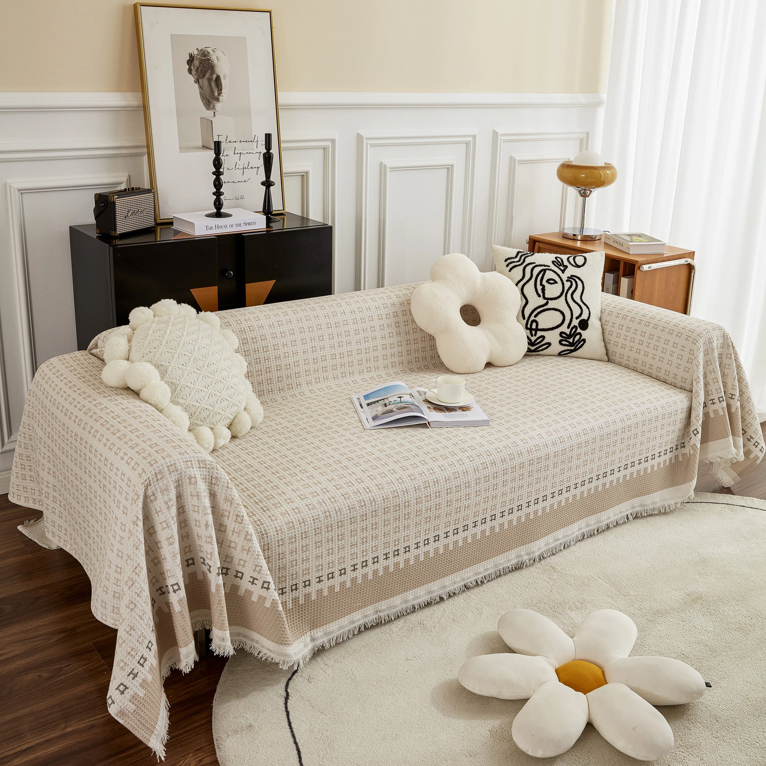 Waffle Lattice Fabric Sofa Cover, Multi-purpose Soft Sofa Throw, Couch Cover Blanket Throws for Couches - Image 10