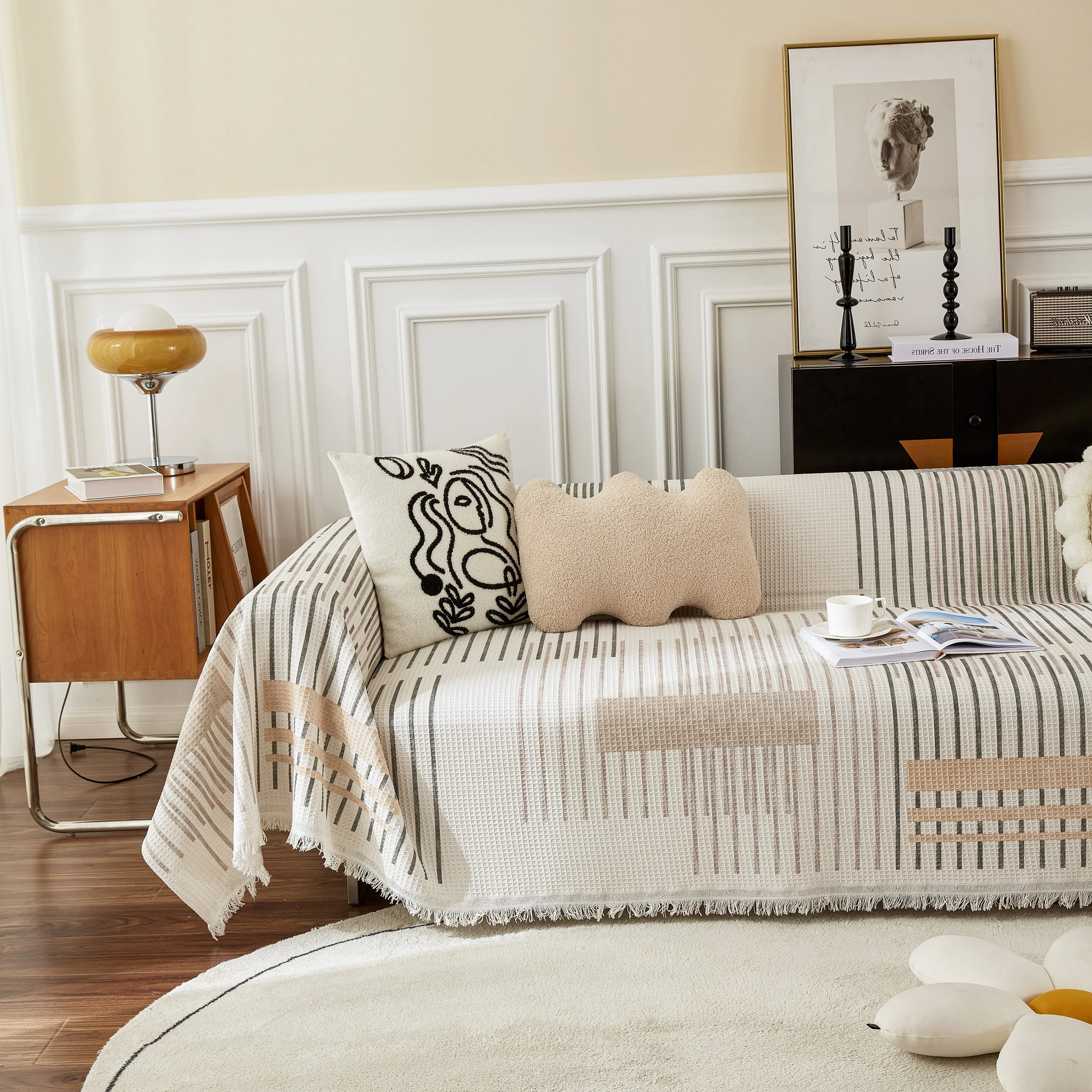 Waffle Lattice Fabric Sofa Cover, Multi-purpose Soft Sofa Throw, Couch Cover Blanket Throws for Couches - Image 100