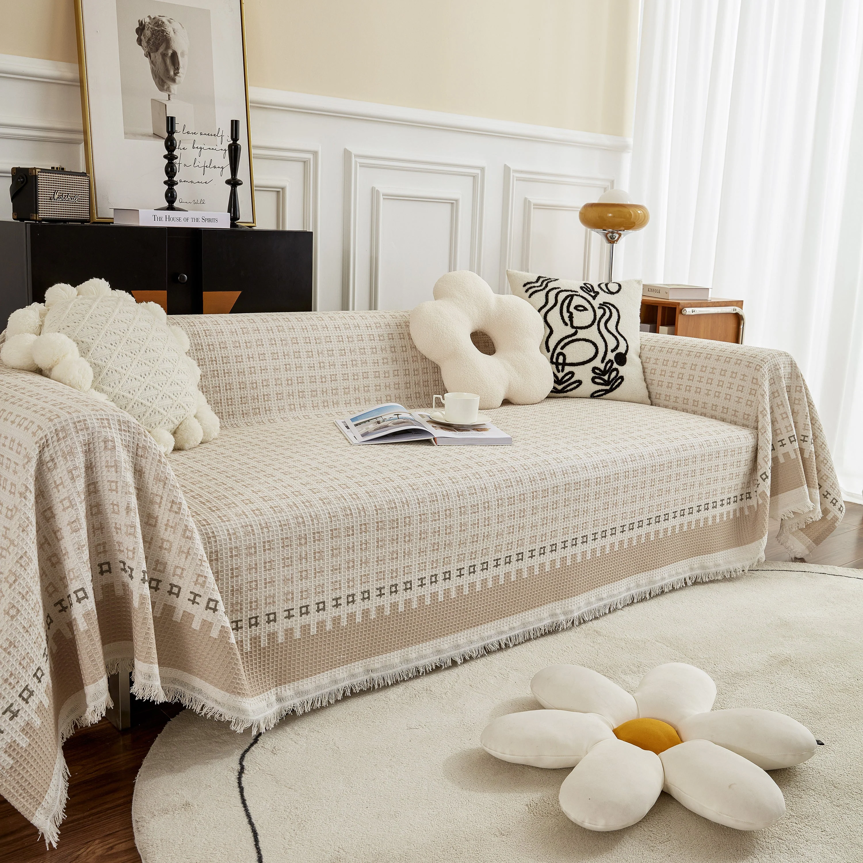 Waffle Lattice Fabric Sofa Cover, Multi-purpose Soft Sofa Throw, Couch Cover Blanket Throws for Couches - Image 11
